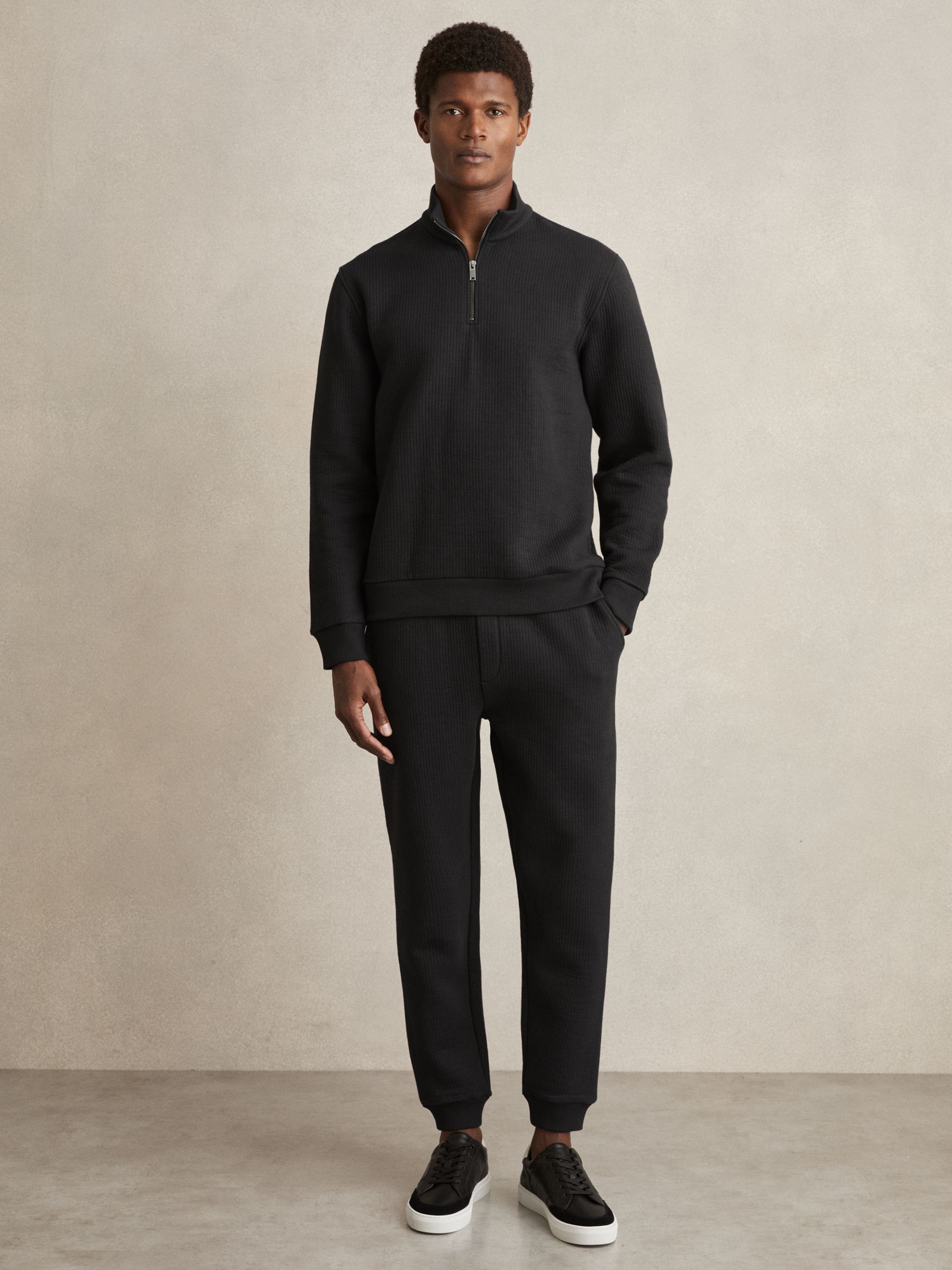Cotton-Blend Ribbed Drawstring Joggers in Washed Black - Image 1 of 6