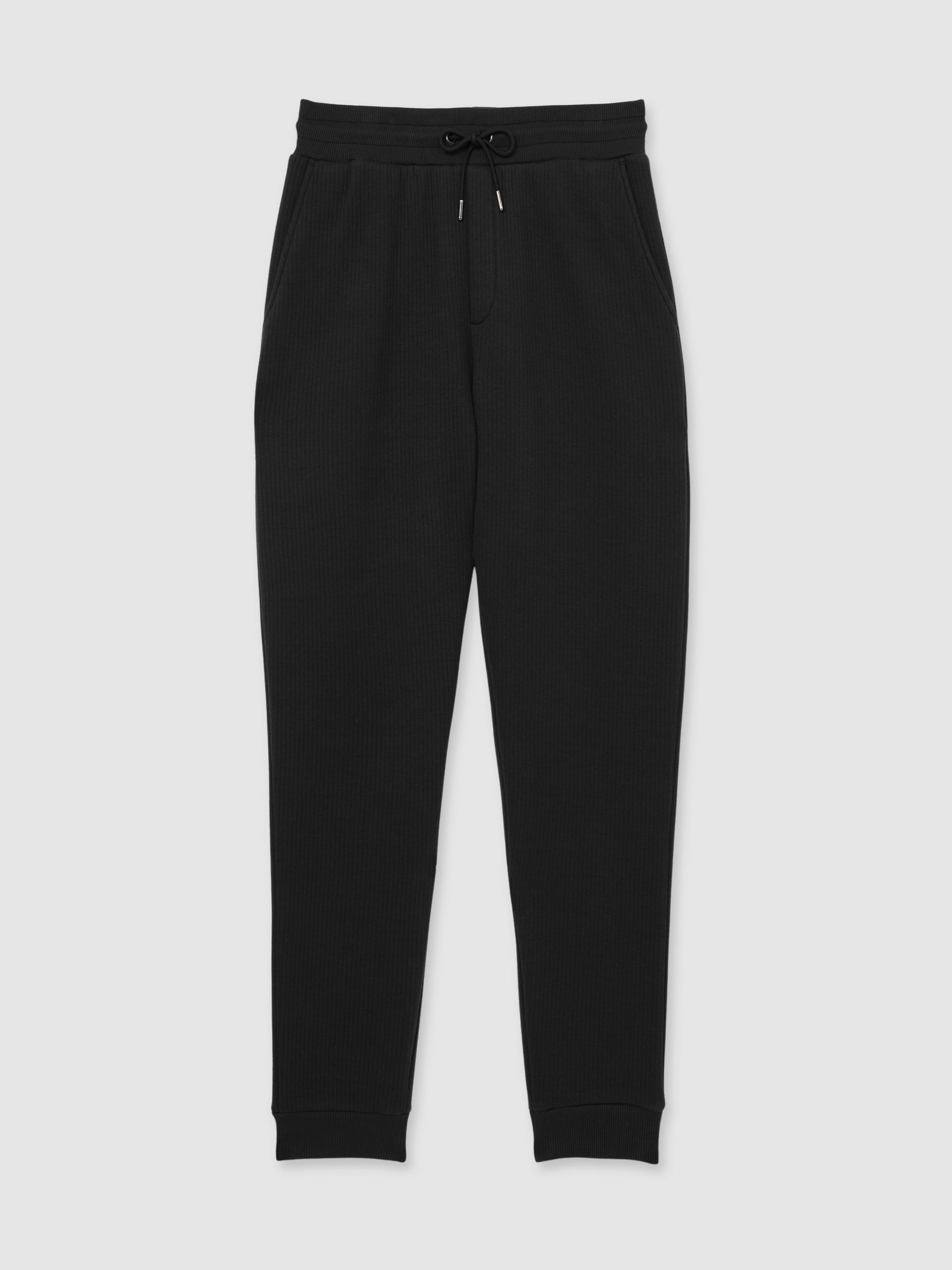 Cotton-Blend Ribbed Drawstring Joggers in Washed Black - Image 2 of 6