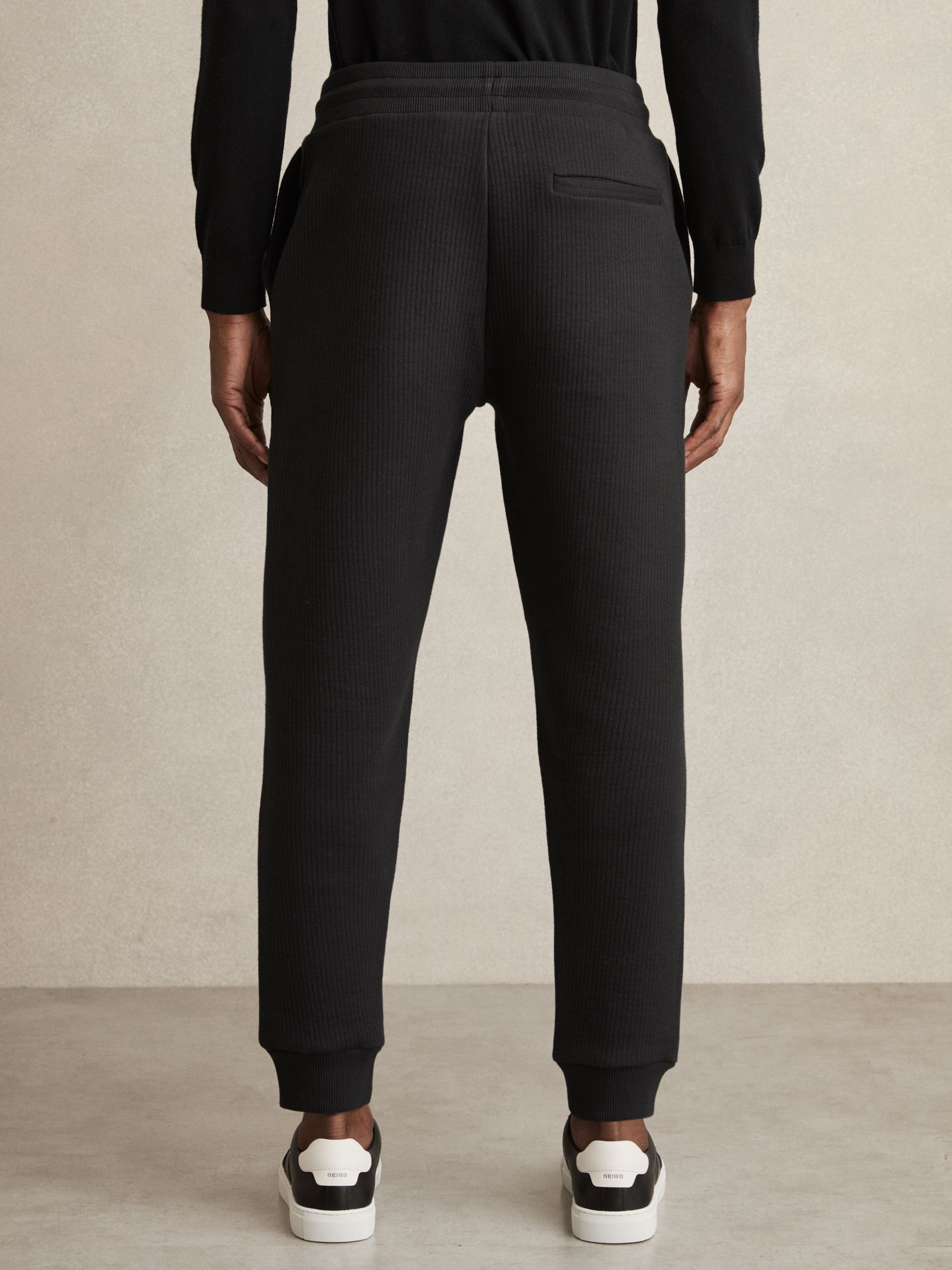 Cotton-Blend Ribbed Drawstring Joggers in Washed Black - Image 5 of 6