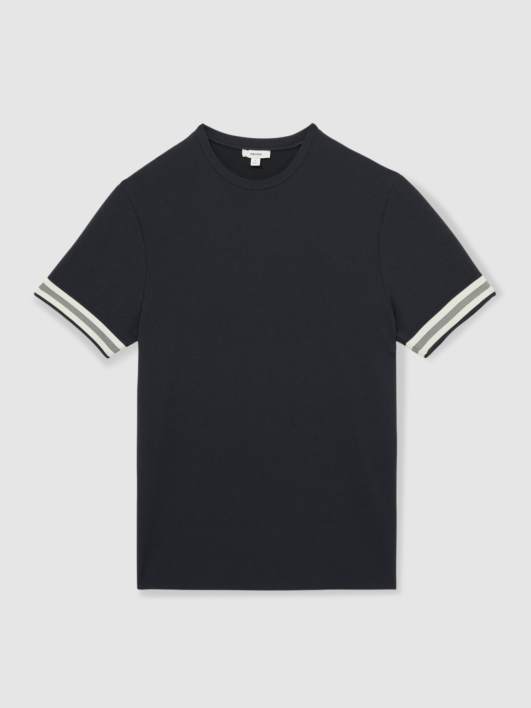 Tape-Cuff Textured T-Shirt in Navy - Image 2 of 6