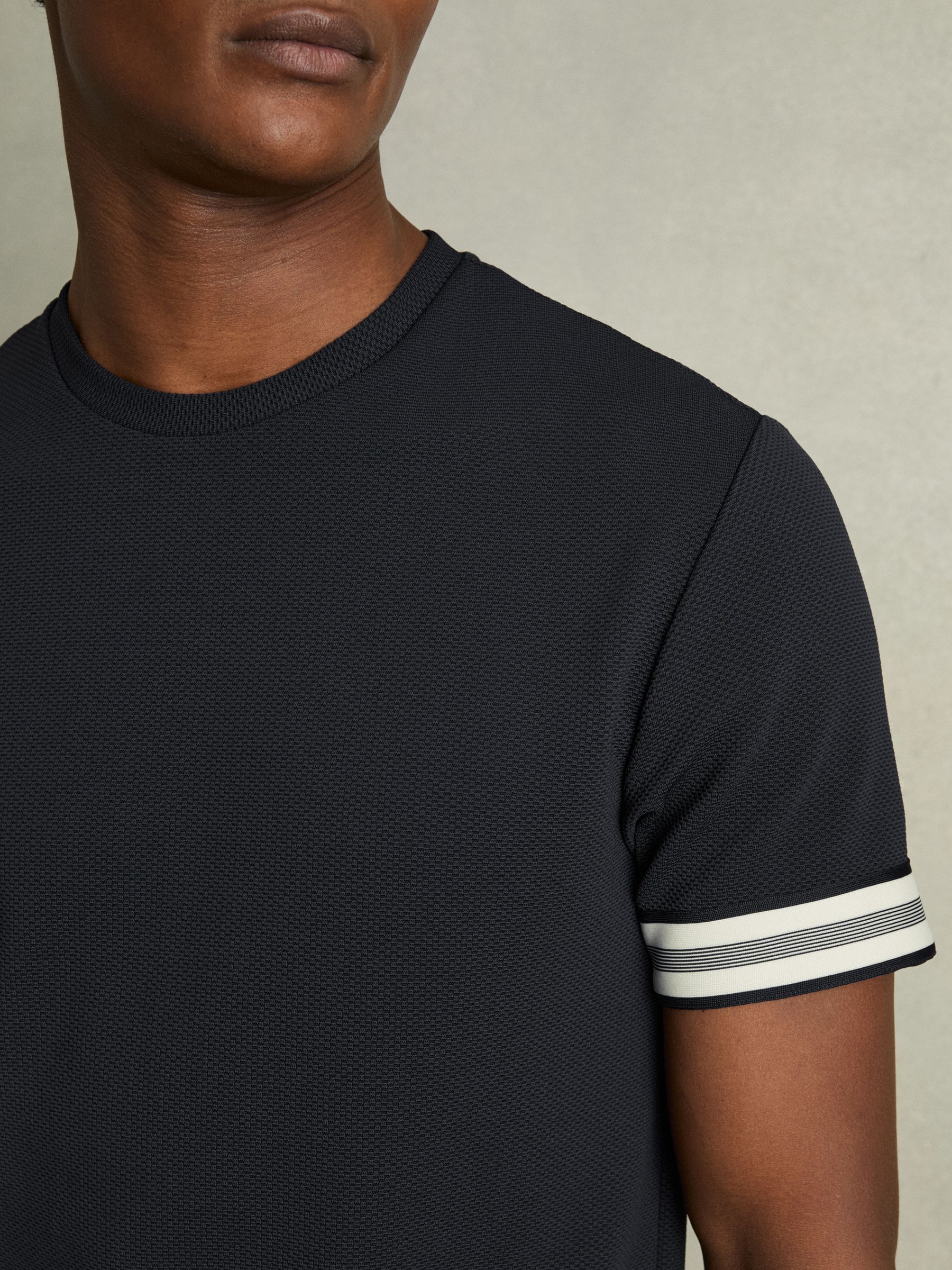 Tape-Cuff Textured T-Shirt in Navy - Image 4 of 6