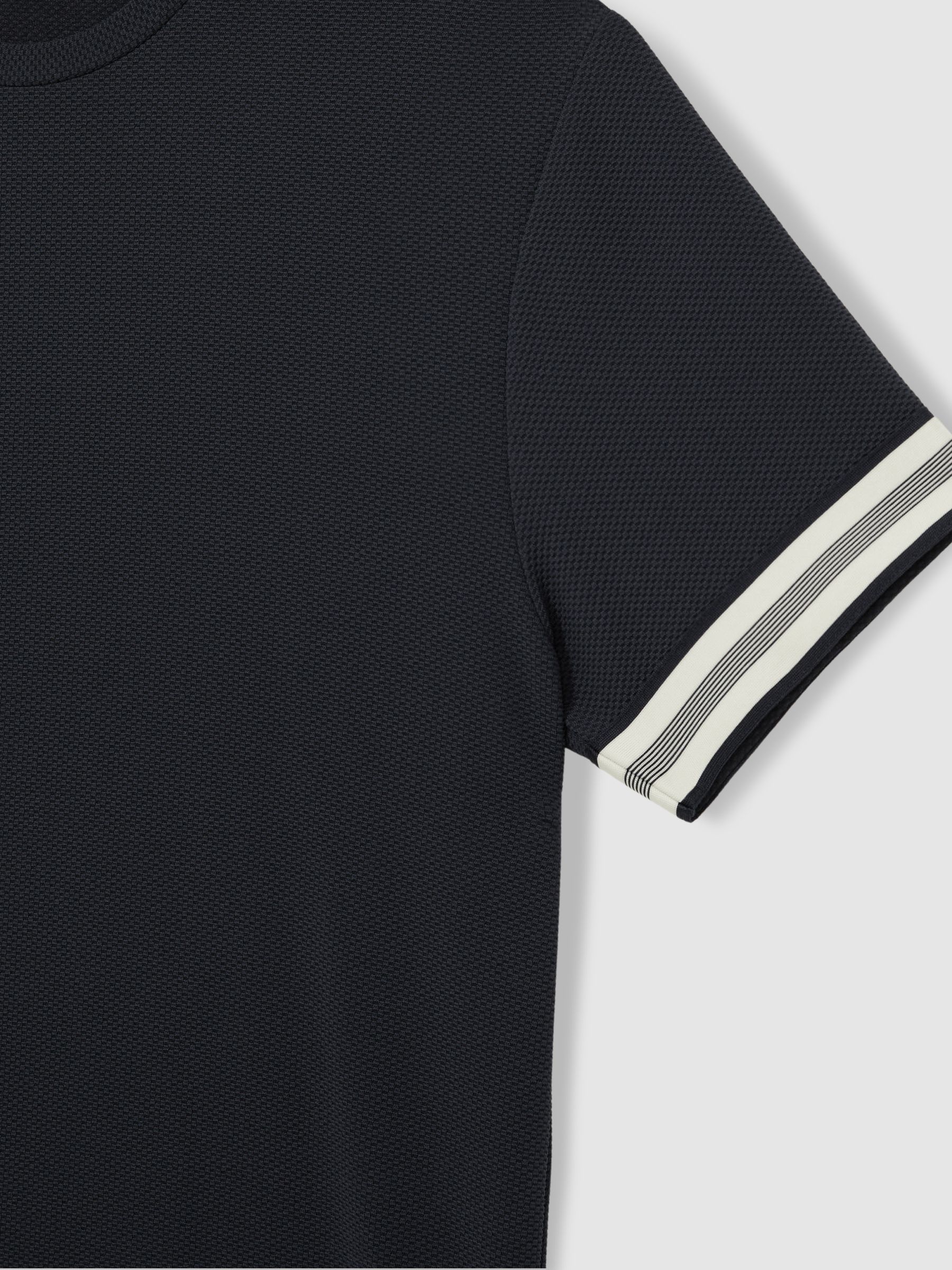 Tape-Cuff Textured T-Shirt in Navy - Image 6 of 6