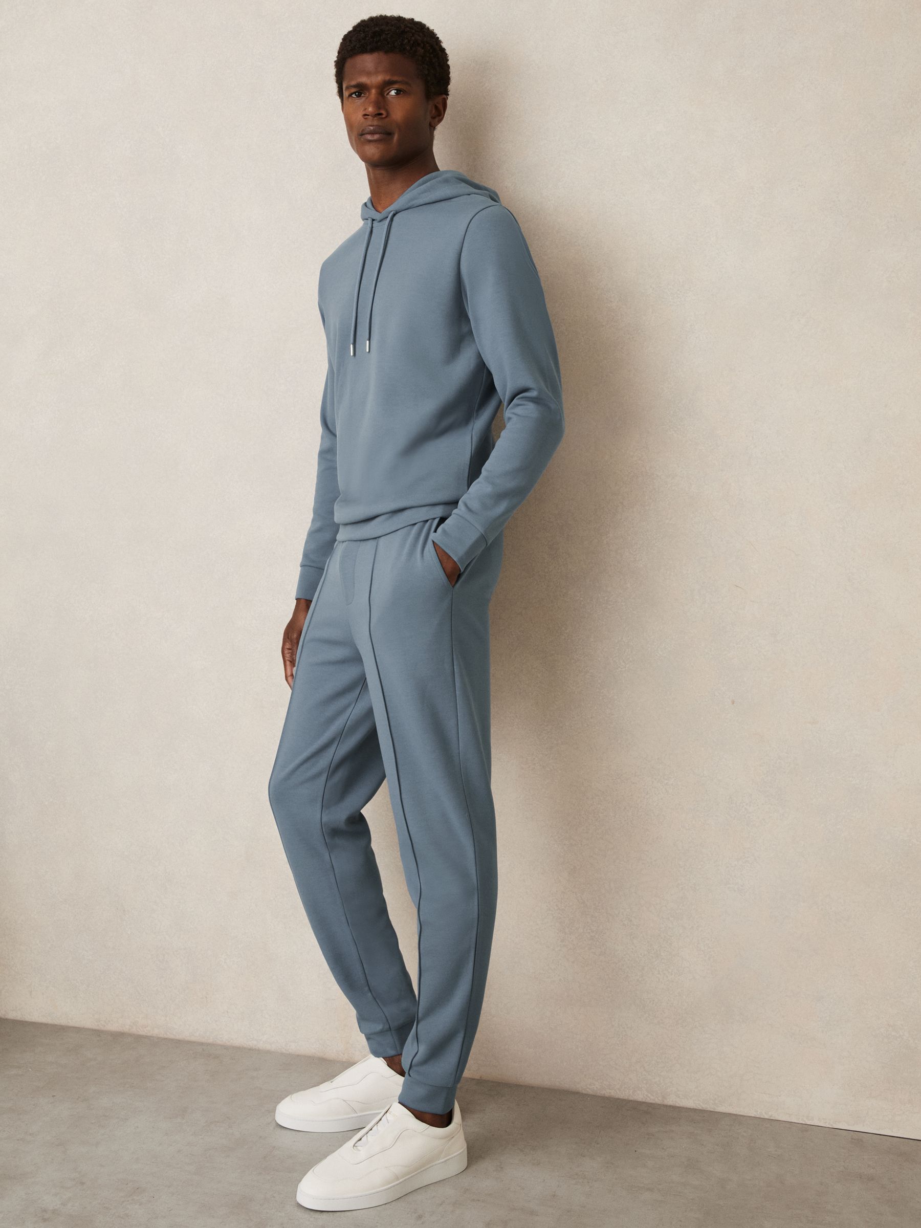 Interlock Jersey Drawstring Hoodie in Airforce Blue - Image 3 of 6