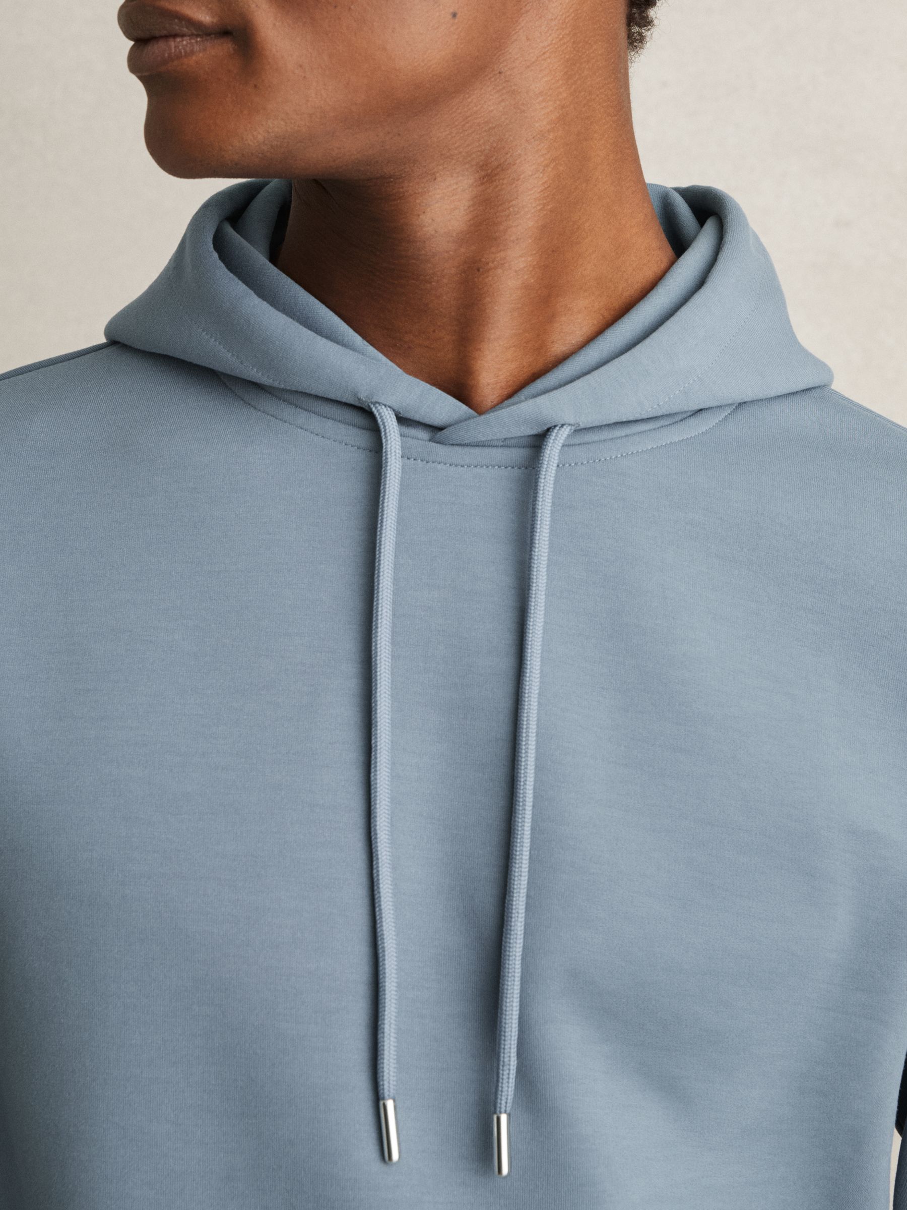 Interlock Jersey Drawstring Hoodie in Airforce Blue - Image 4 of 6