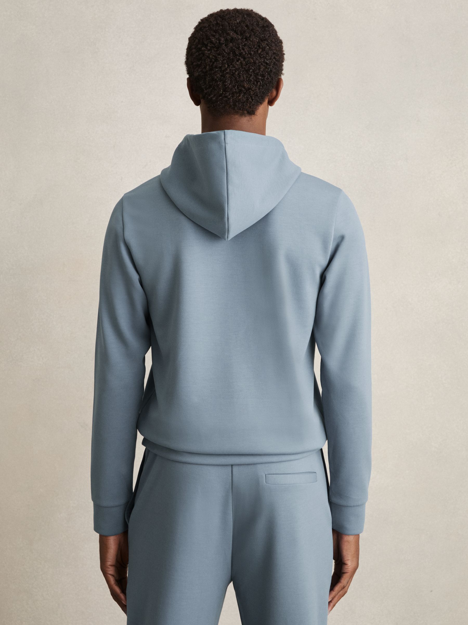 Interlock Jersey Drawstring Hoodie in Airforce Blue - Image 5 of 6