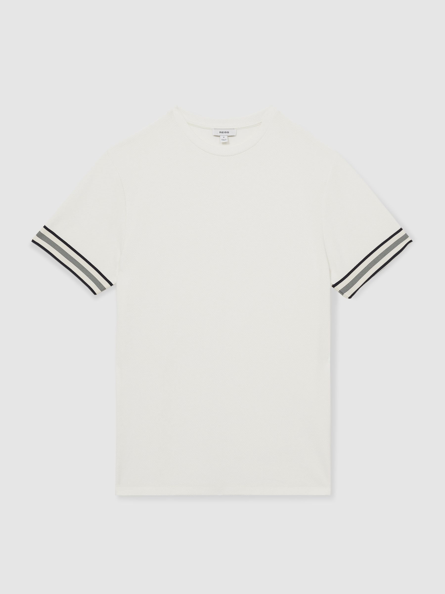 Tape-Cuff Textured T-Shirt in White - Image 2 of 6