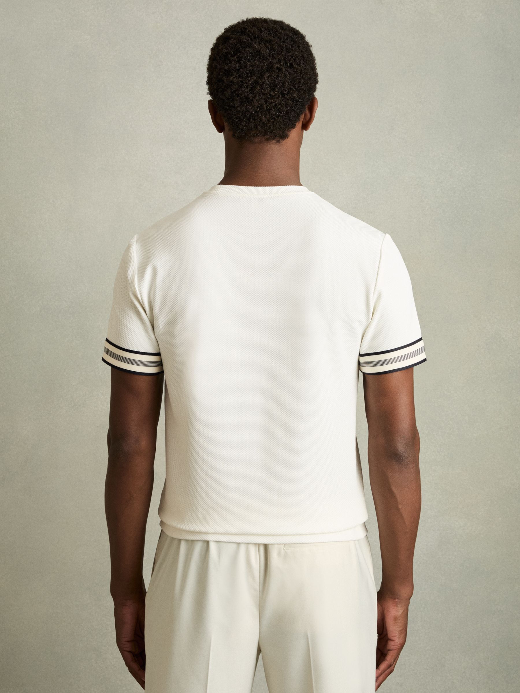 Tape-Cuff Textured T-Shirt in White - Image 5 of 6