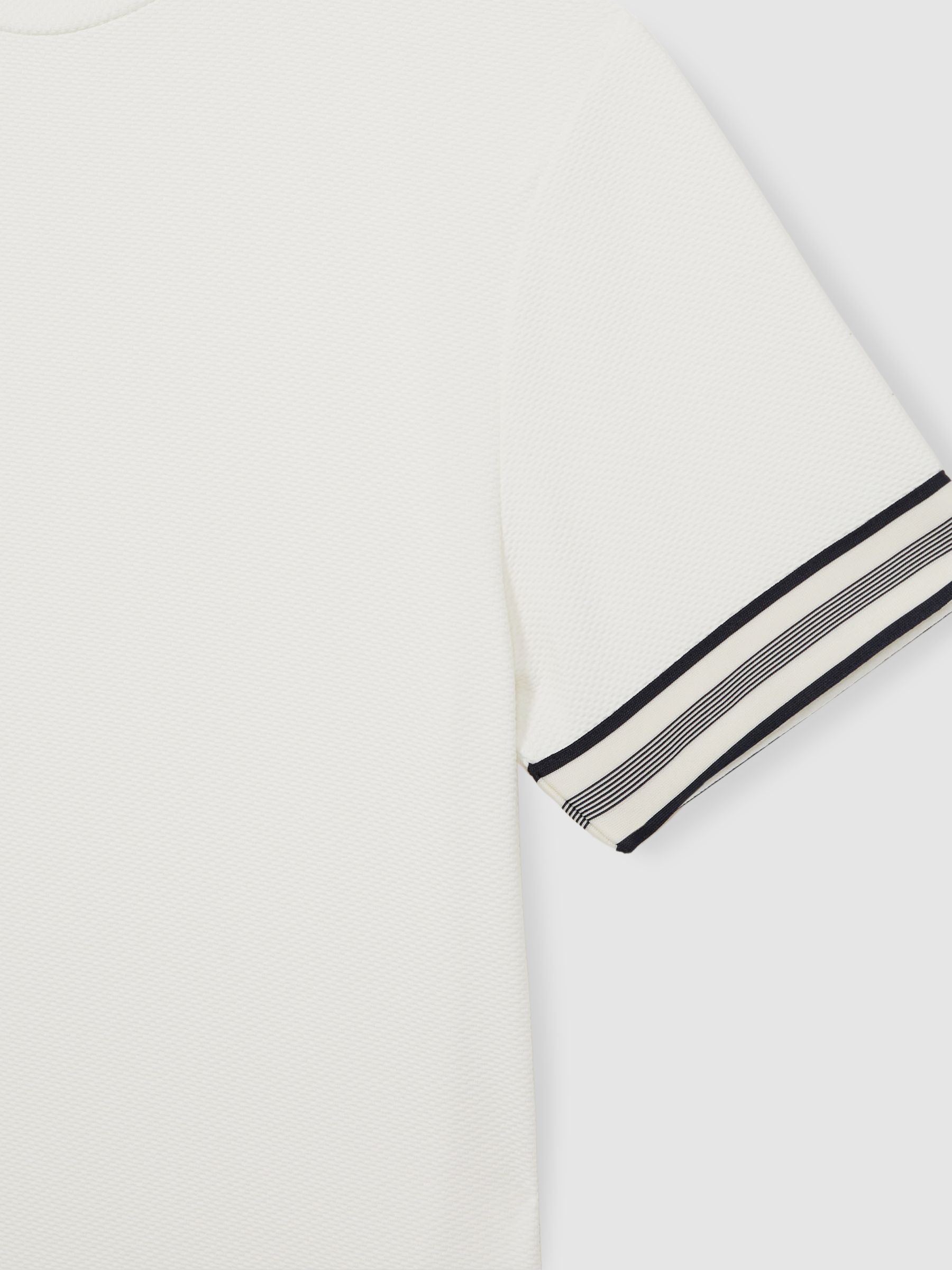 Tape-Cuff Textured T-Shirt in White - Image 6 of 6