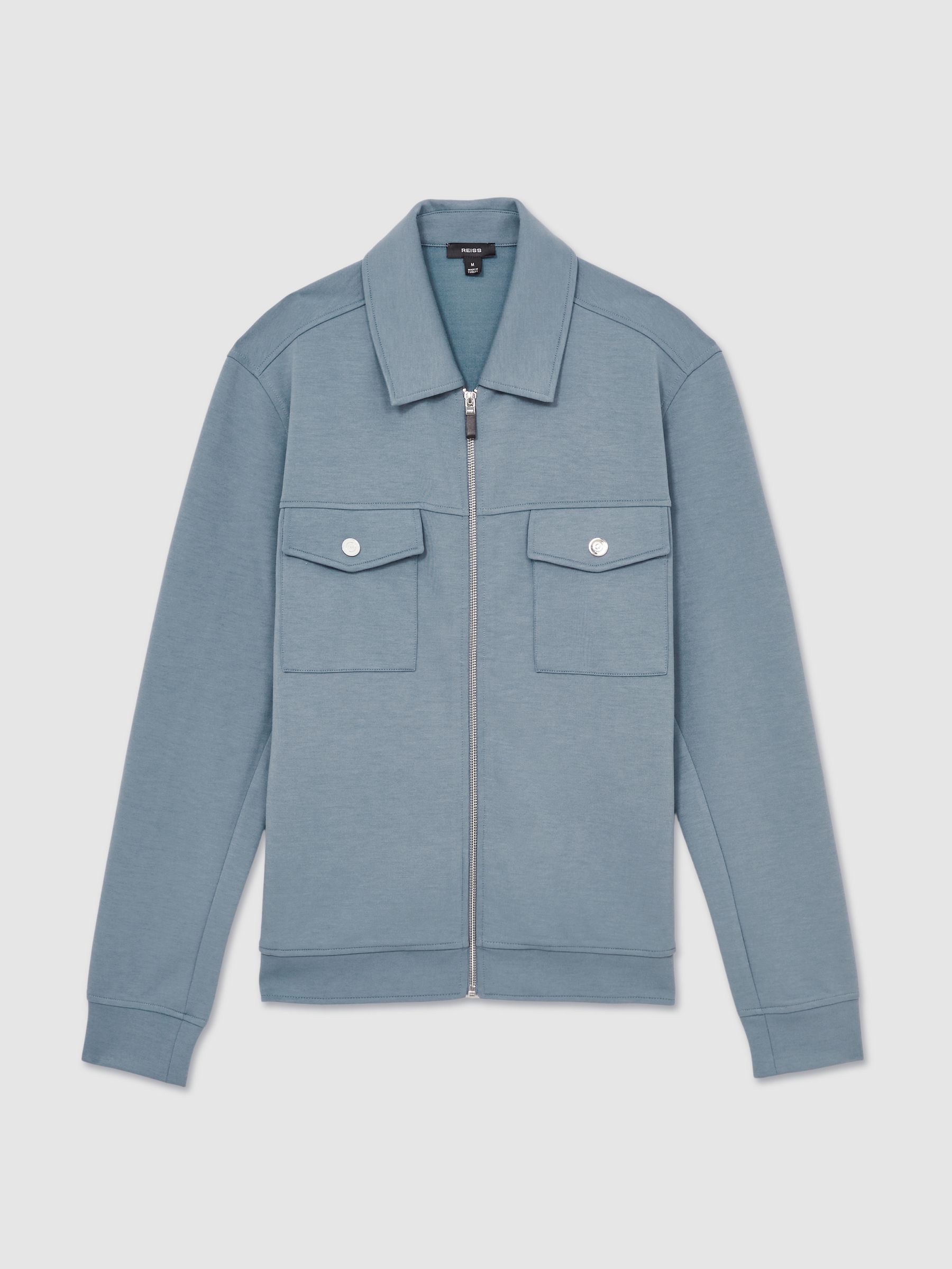 Interlock Jersey Zip-Through Overshirt in Airforce Blue - Image 2 of 6