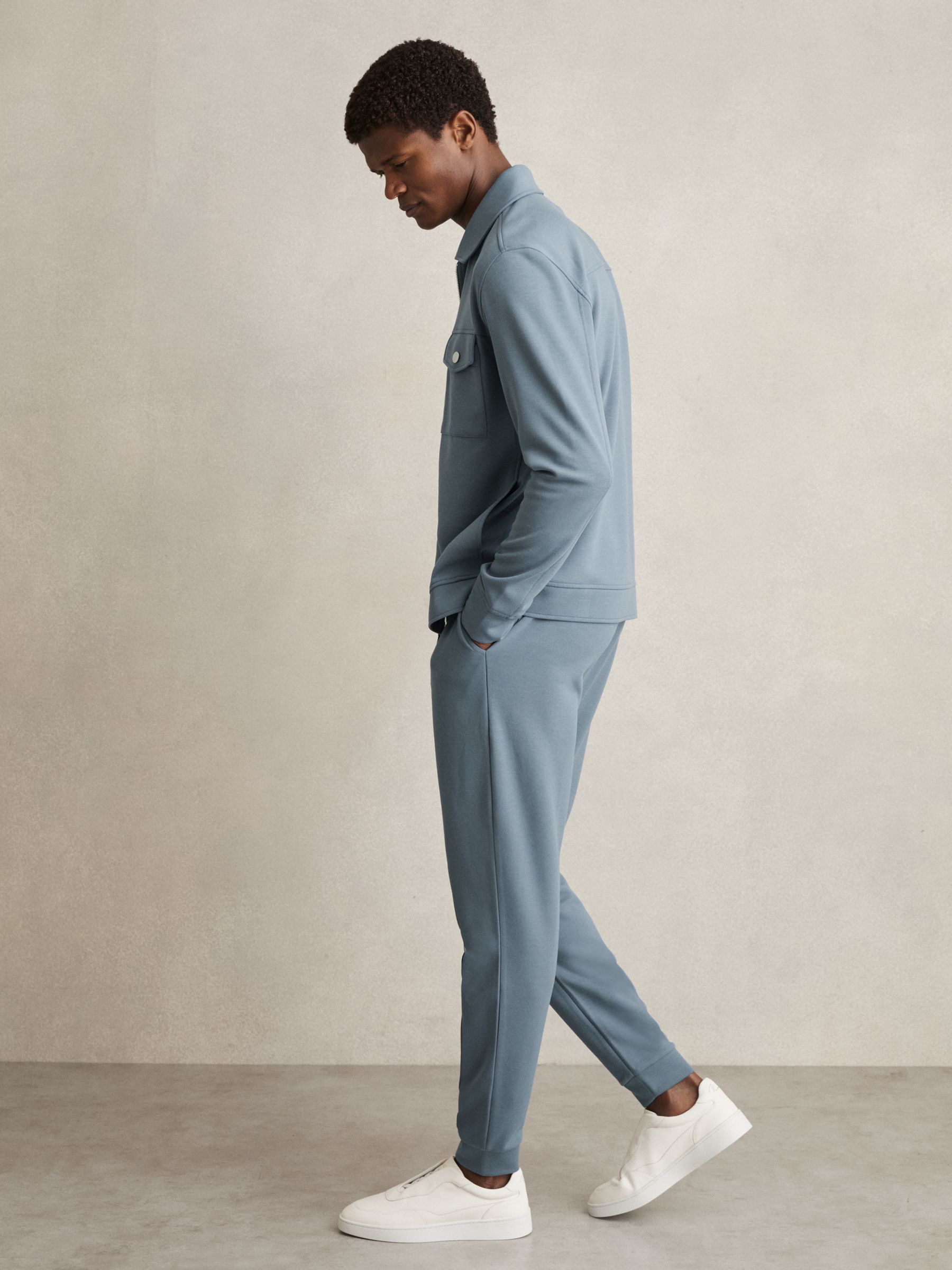 Interlock Jersey Zip-Through Overshirt in Airforce Blue - Image 3 of 6
