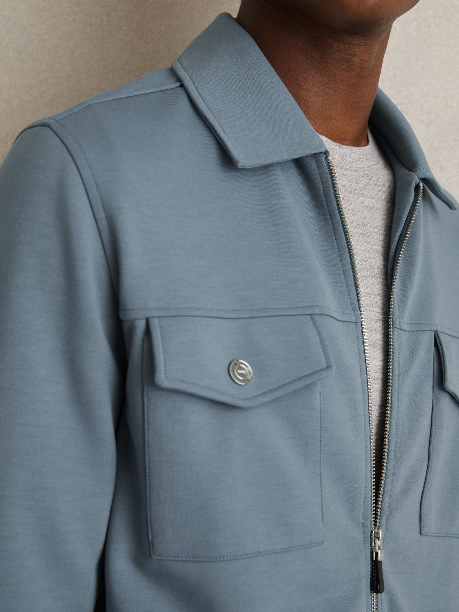 Interlock Jersey Zip-Through Overshirt in Airforce Blue - Image 4 of 6