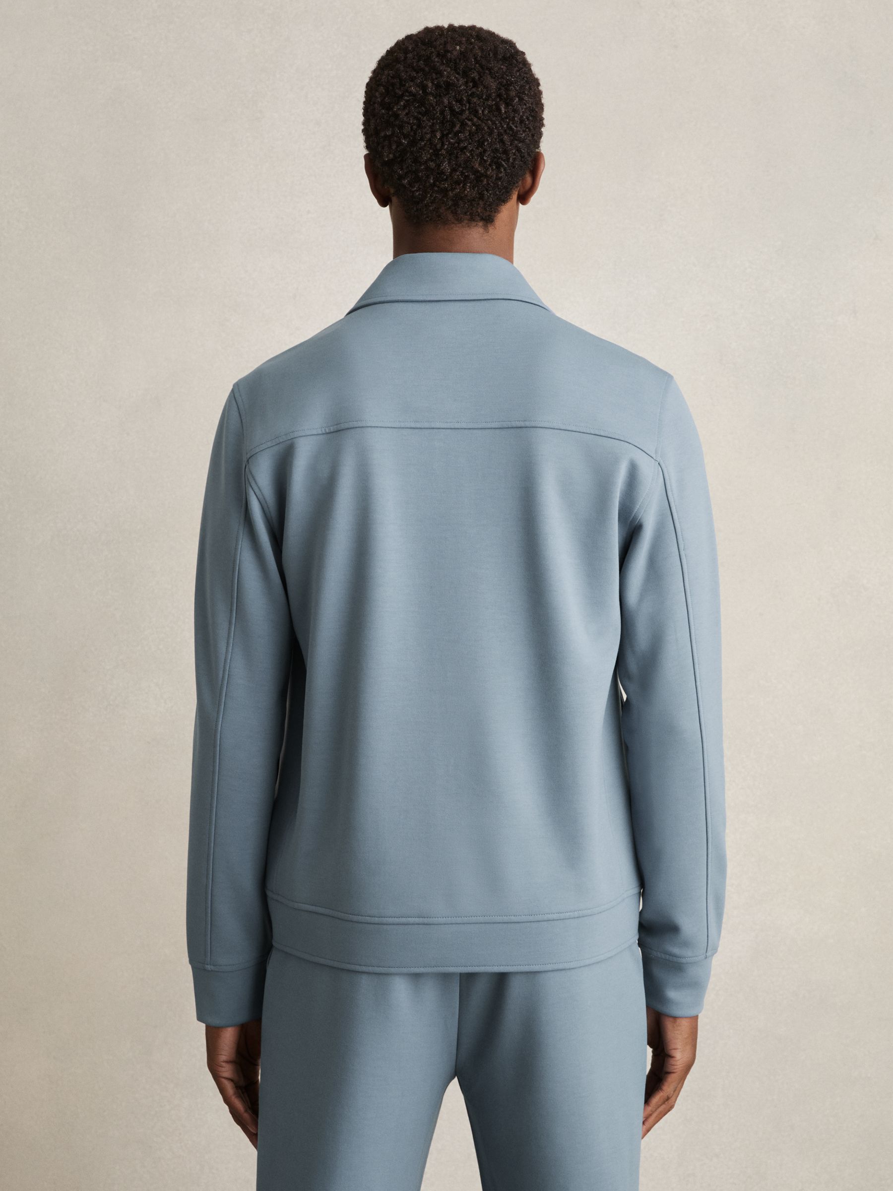 Interlock Jersey Zip-Through Overshirt in Airforce Blue - Image 5 of 6