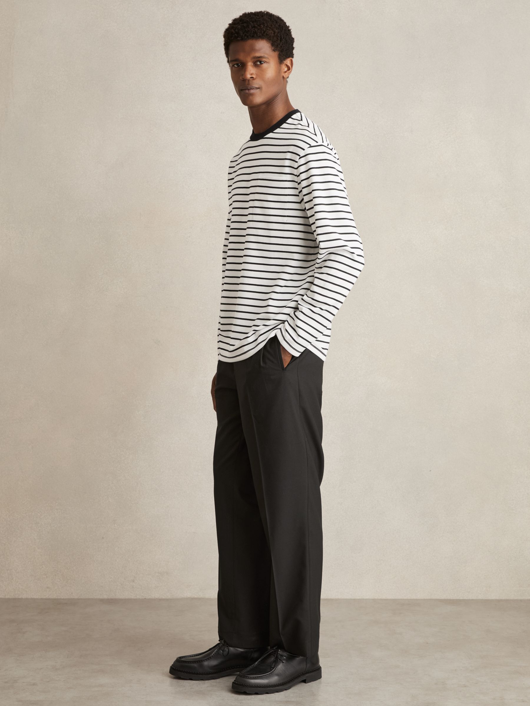 Breton-Stripe Long-Sleeve T-Shirt in White/Navy - Image 1 of 5