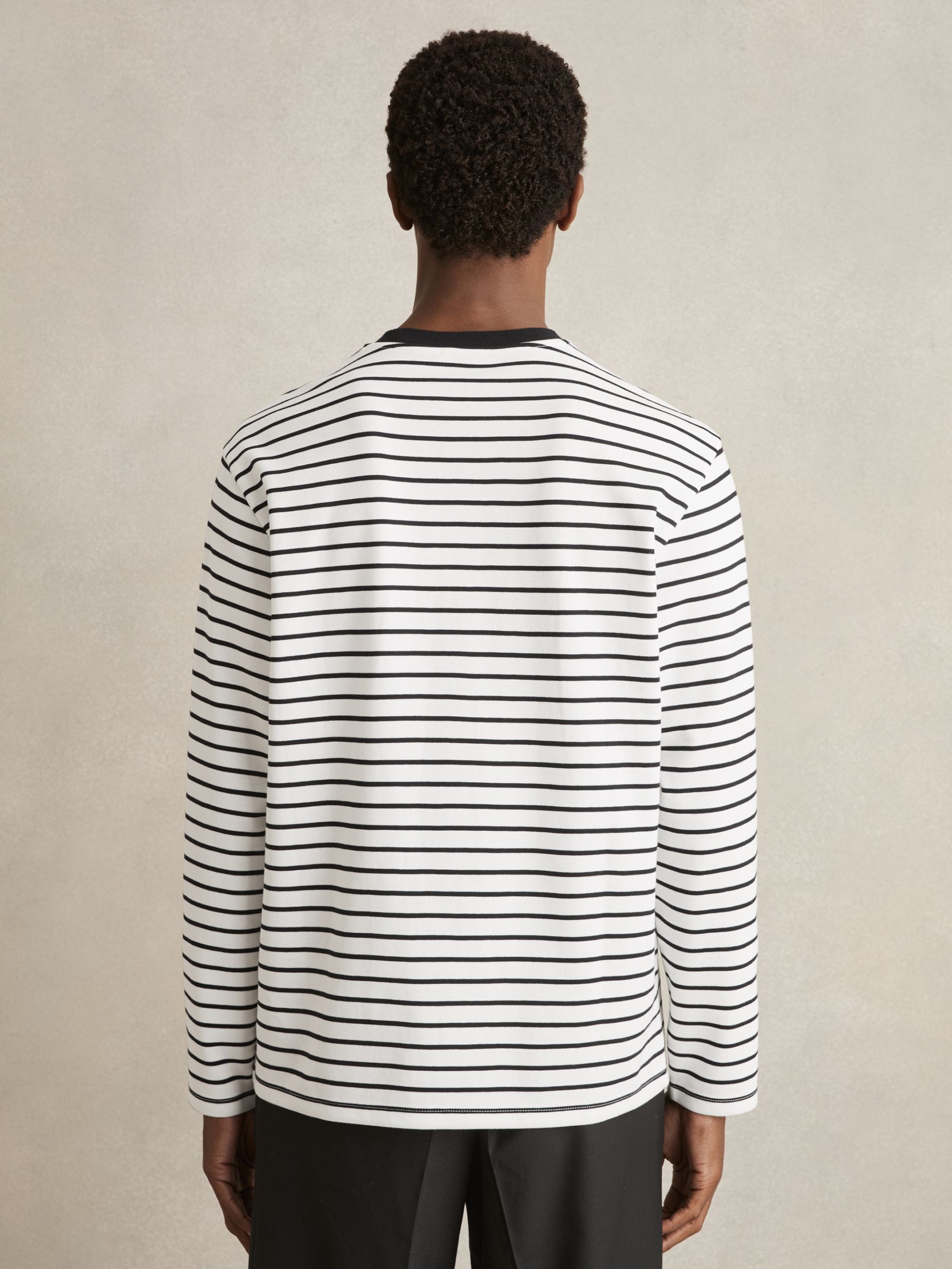 Breton-Stripe Long-Sleeve T-Shirt in White/Navy - Image 4 of 5