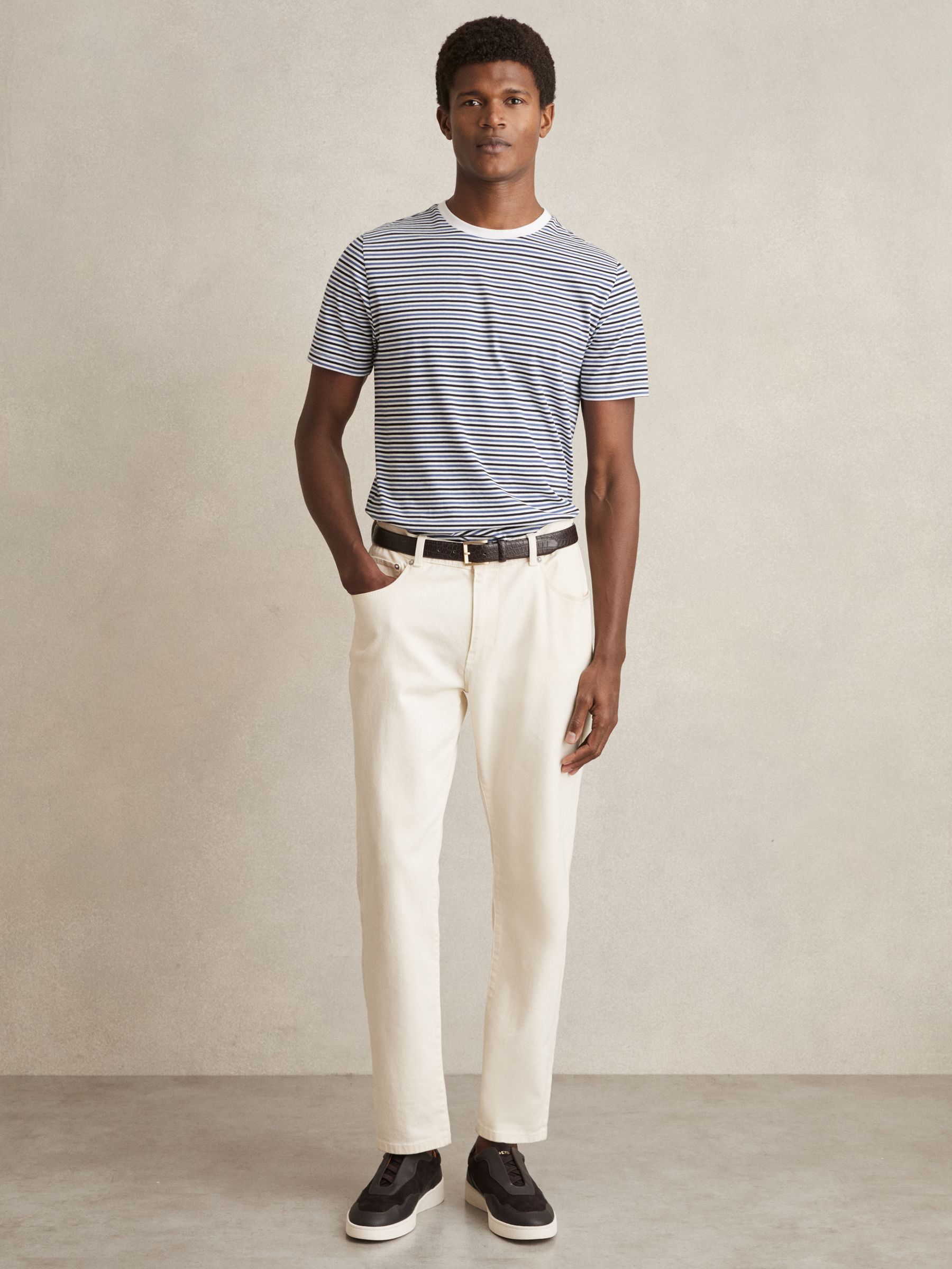 Mercerised-Cotton Stripe T-Shirt in Blue/White - Image 3 of 6