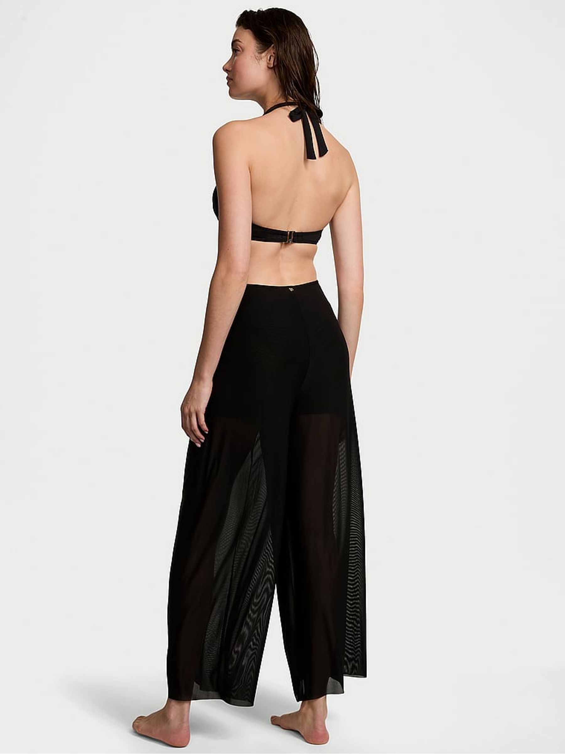 Black Mesh Knot Cover Up Trousers - Image 2 of 3