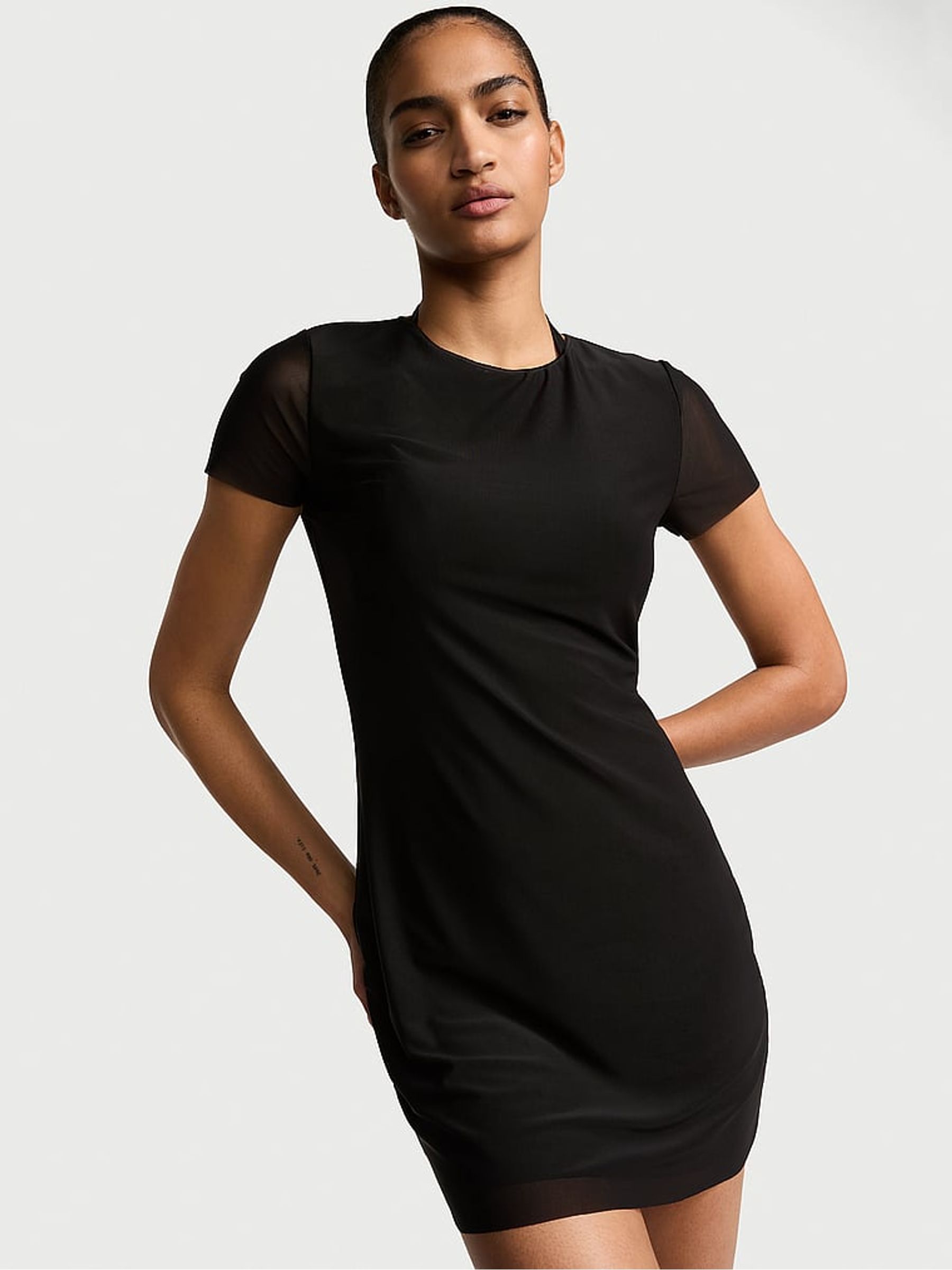 Black Mesh Cover Up Mini Dress - Image 1 of 3
