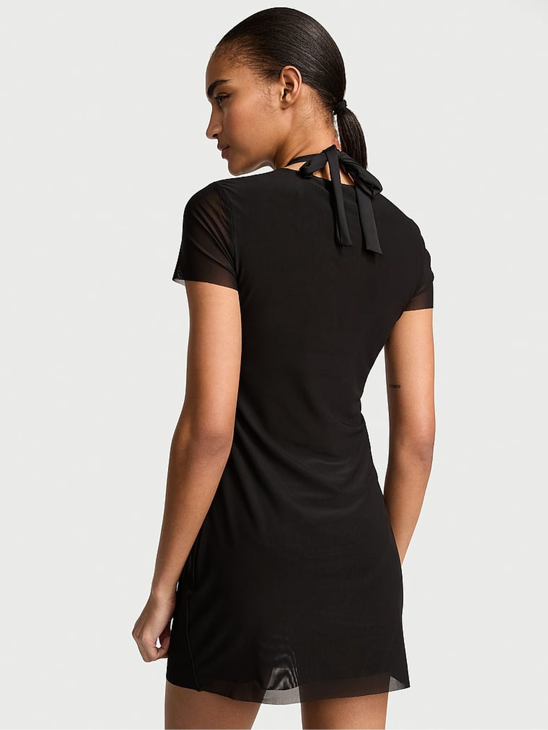 Black Mesh Cover Up Mini Dress - Image 2 of 3