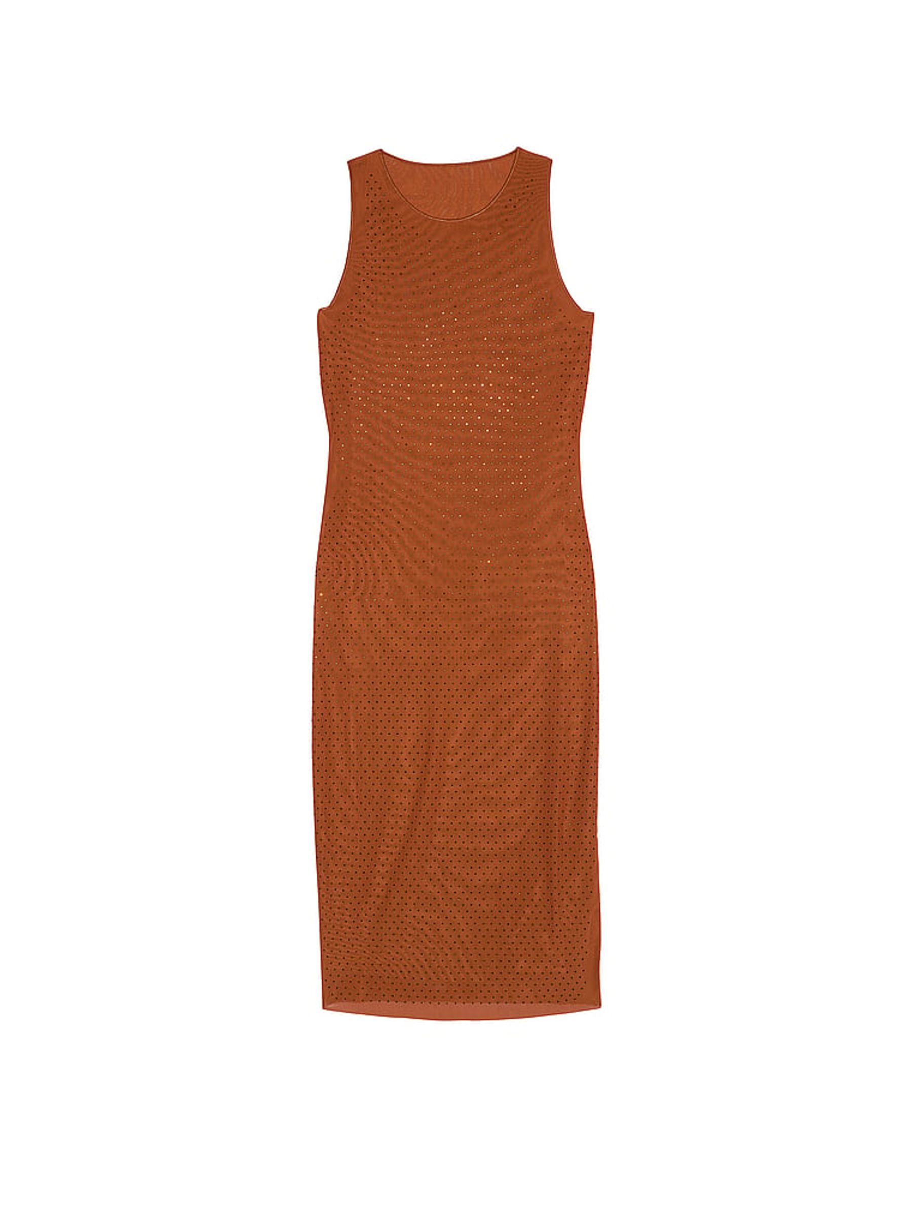 Cinnamon Brown Diamante Mesh Midi Swim Cover Up Dress - Image 3 of 3