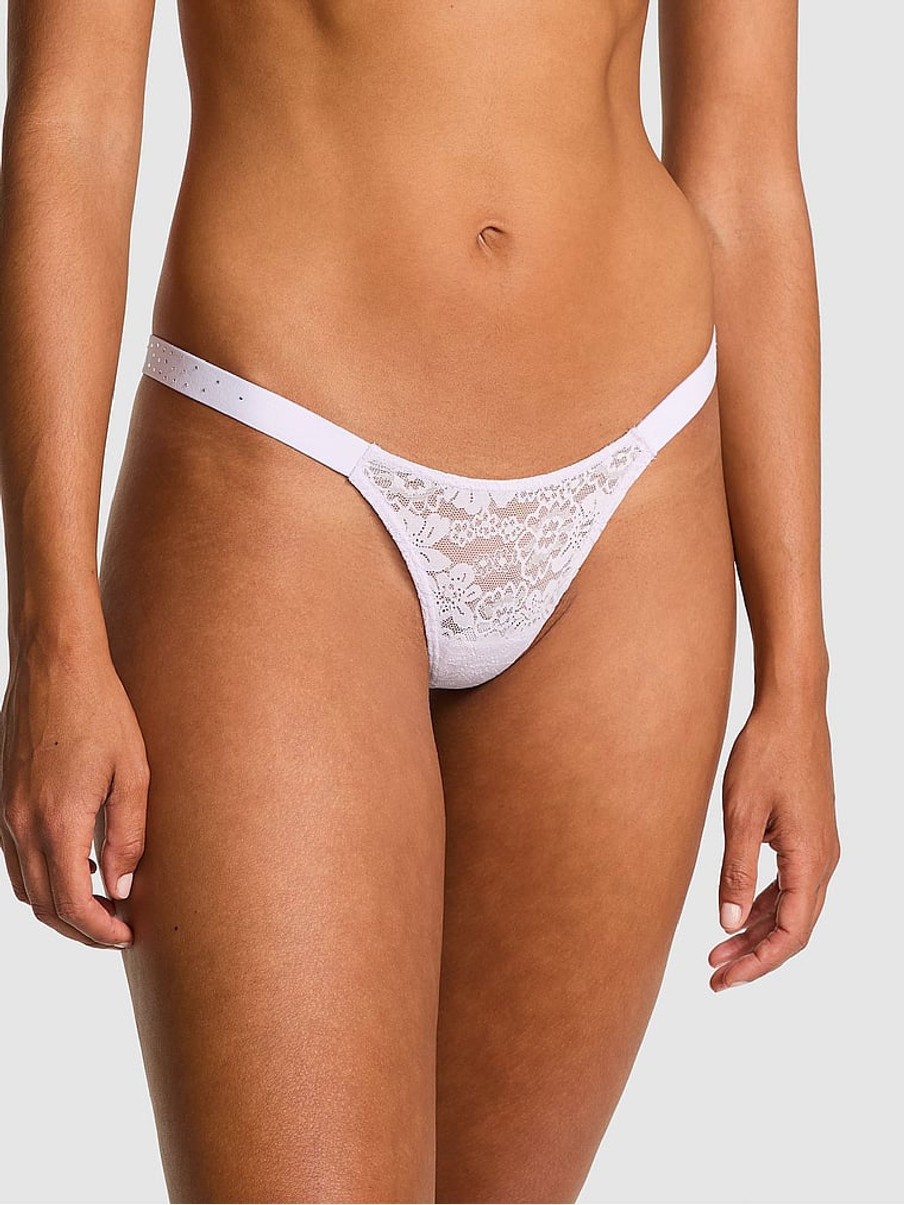 Purple Whisper Thong Lace Logo Scoop Knickers - Image 1 of 3