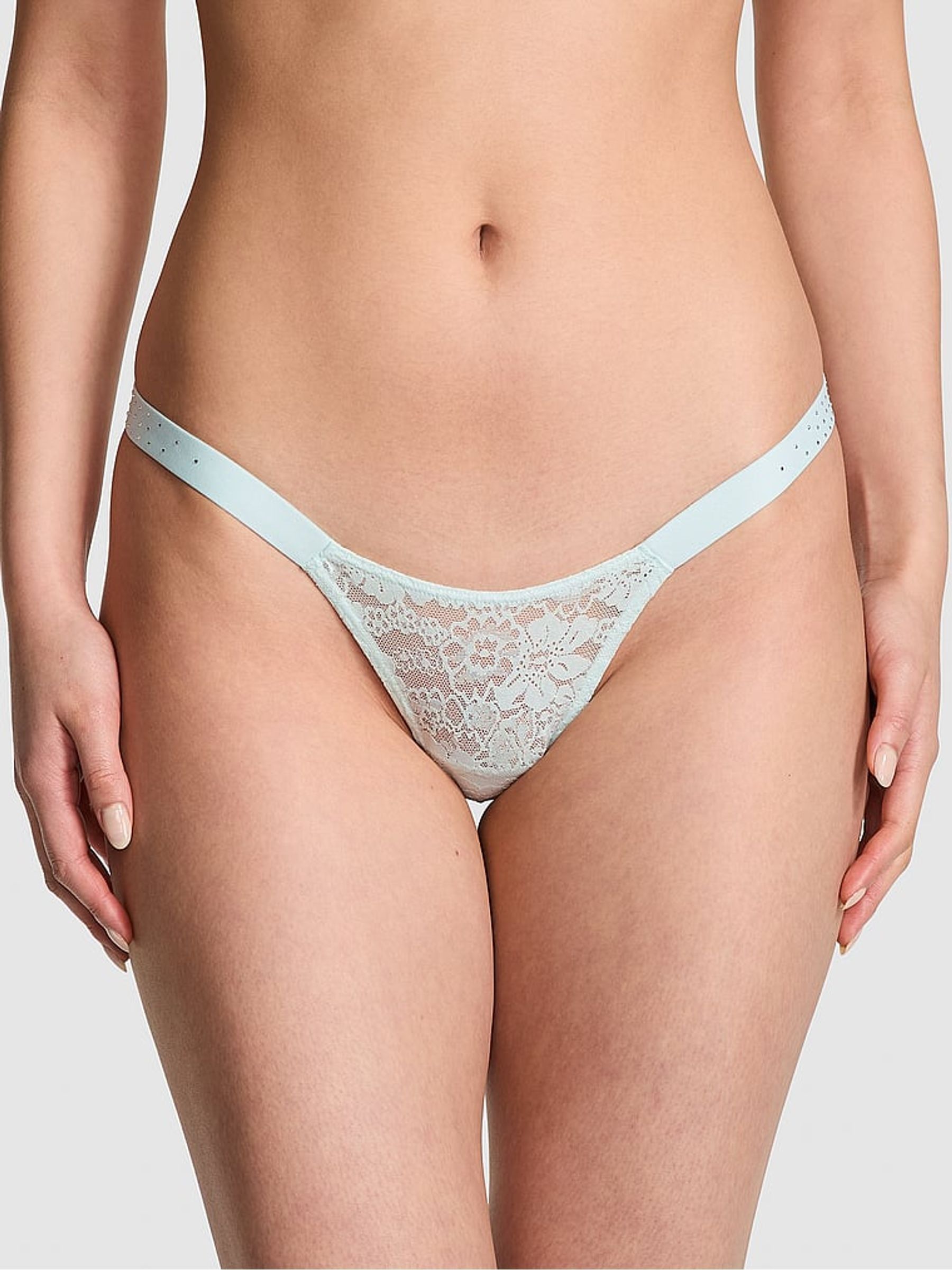 Bliss Blue Thong Lace Logo Scoop Knickers - Image 1 of 3