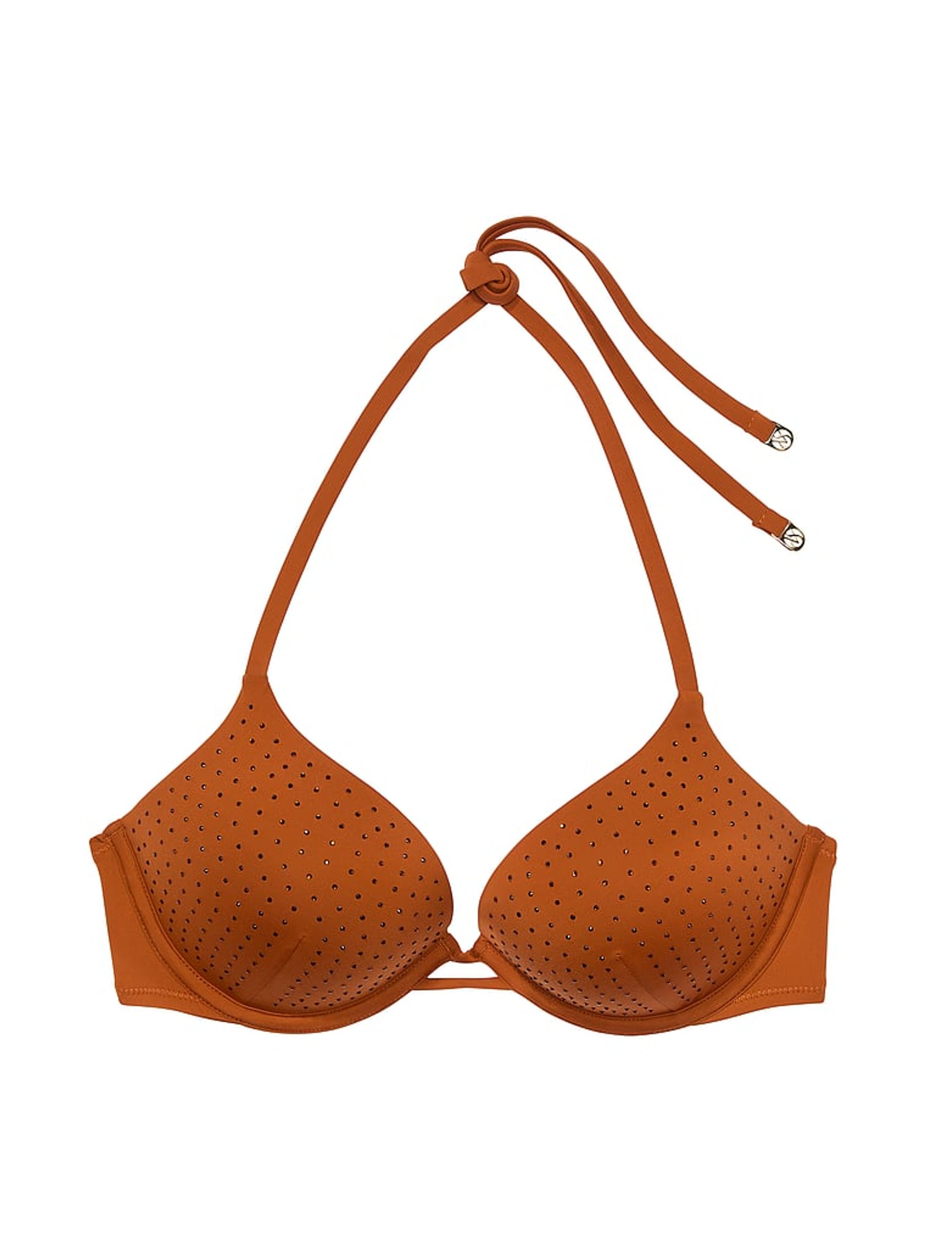 Cinnamon Brown Diamante Add 2 Cups Push Up Bikini Top - Image 4 of 4