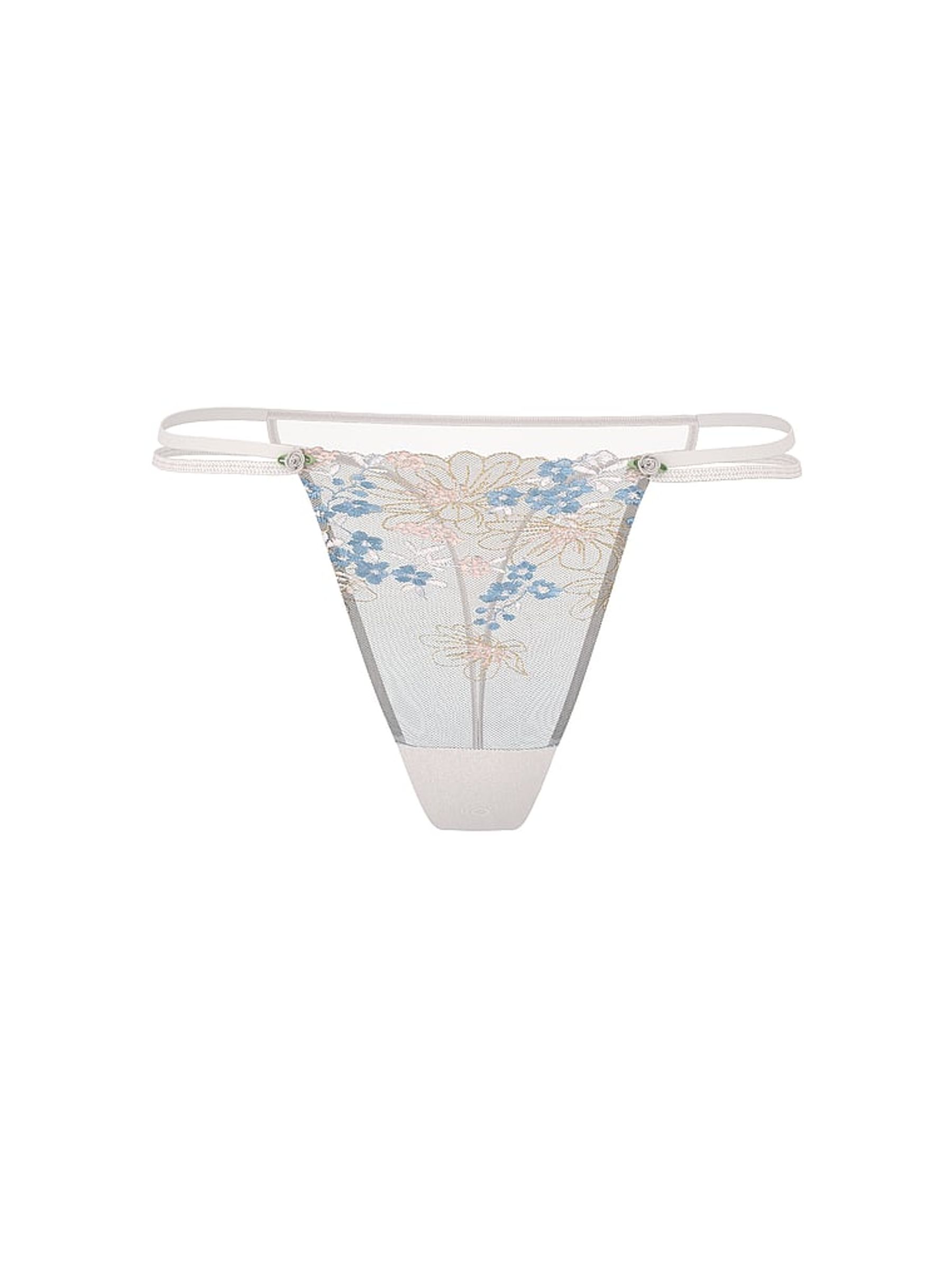 Bloom Blue Thong Wildflower Embroidery Knickers - Image 3 of 3