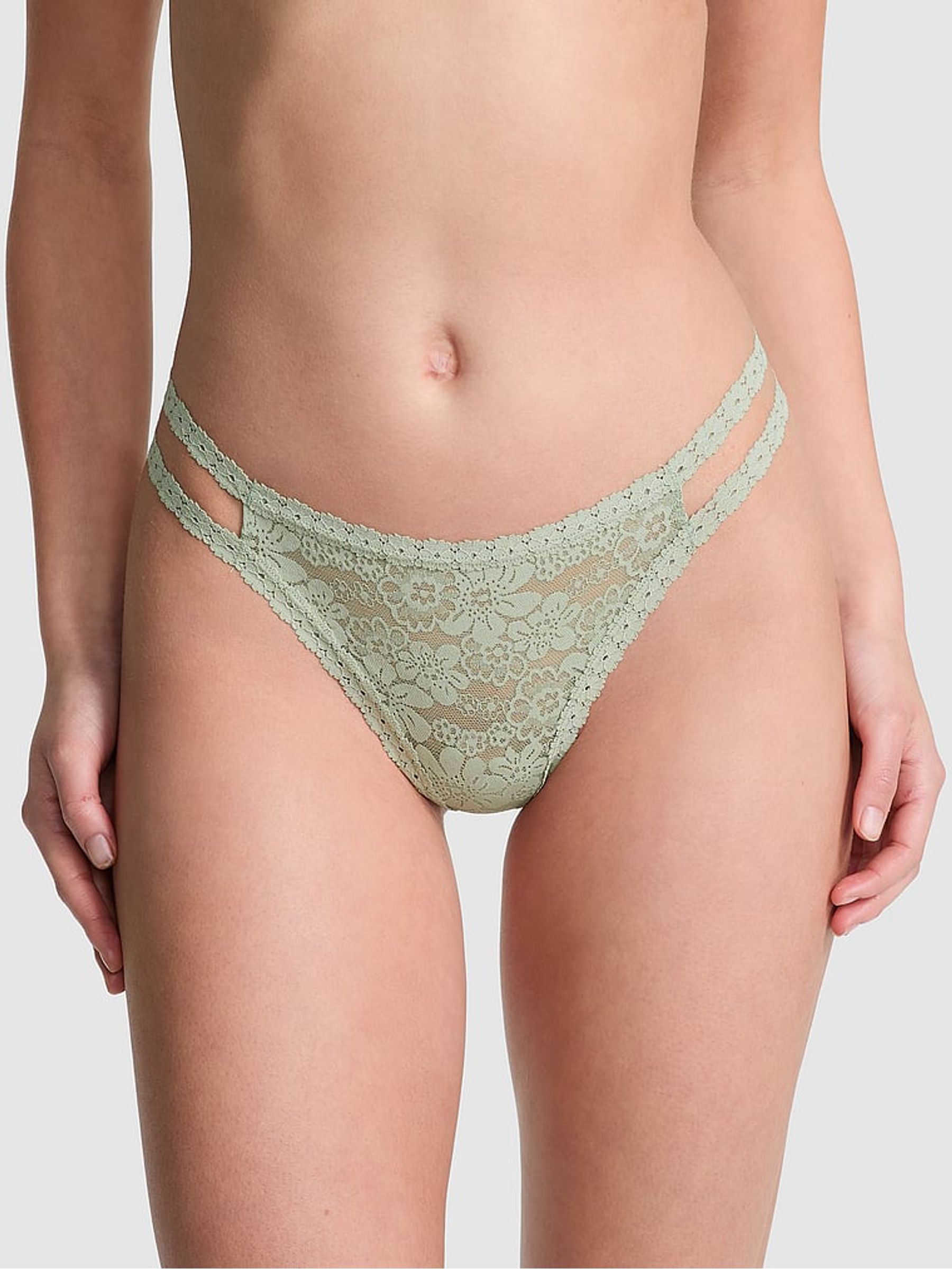Green Garden Double Strap Thong Floral Lace Knickers - Image 1 of 2