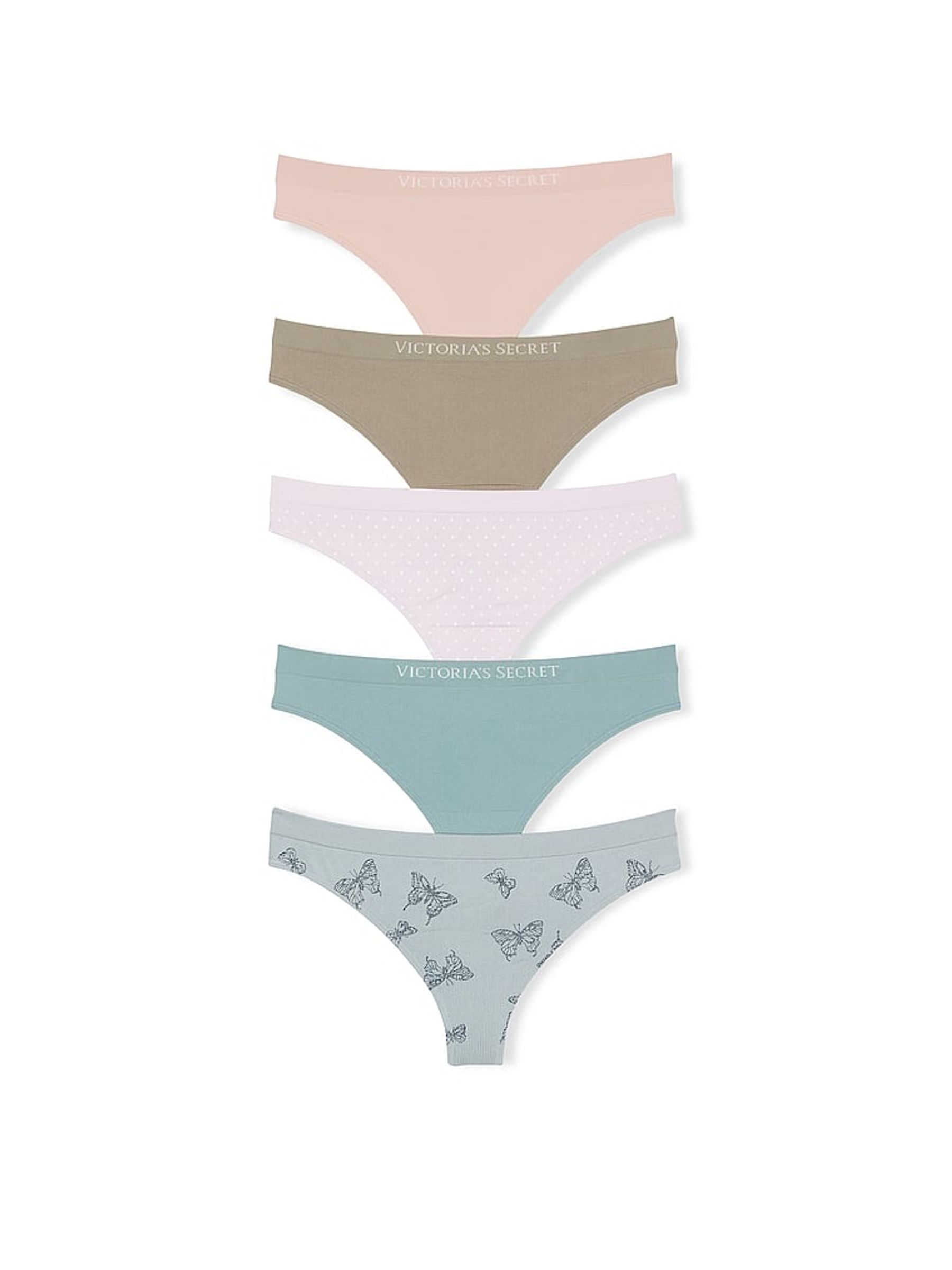 Nude/Green/Purple/Blue Thong 5 Pack Knickers - Image 1 of 4
