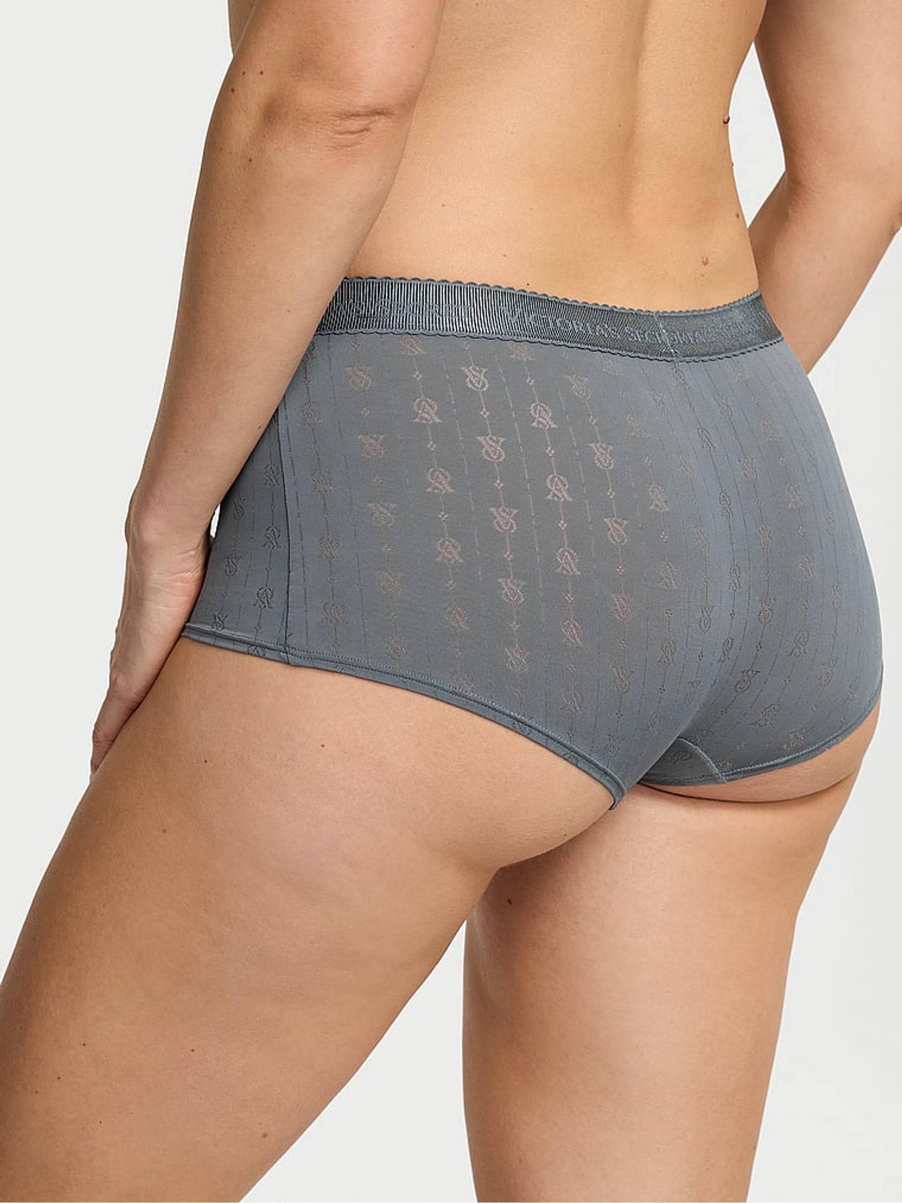 Dark Steel Grey Short Logo Pointelle Knickers - Image 2 of 2