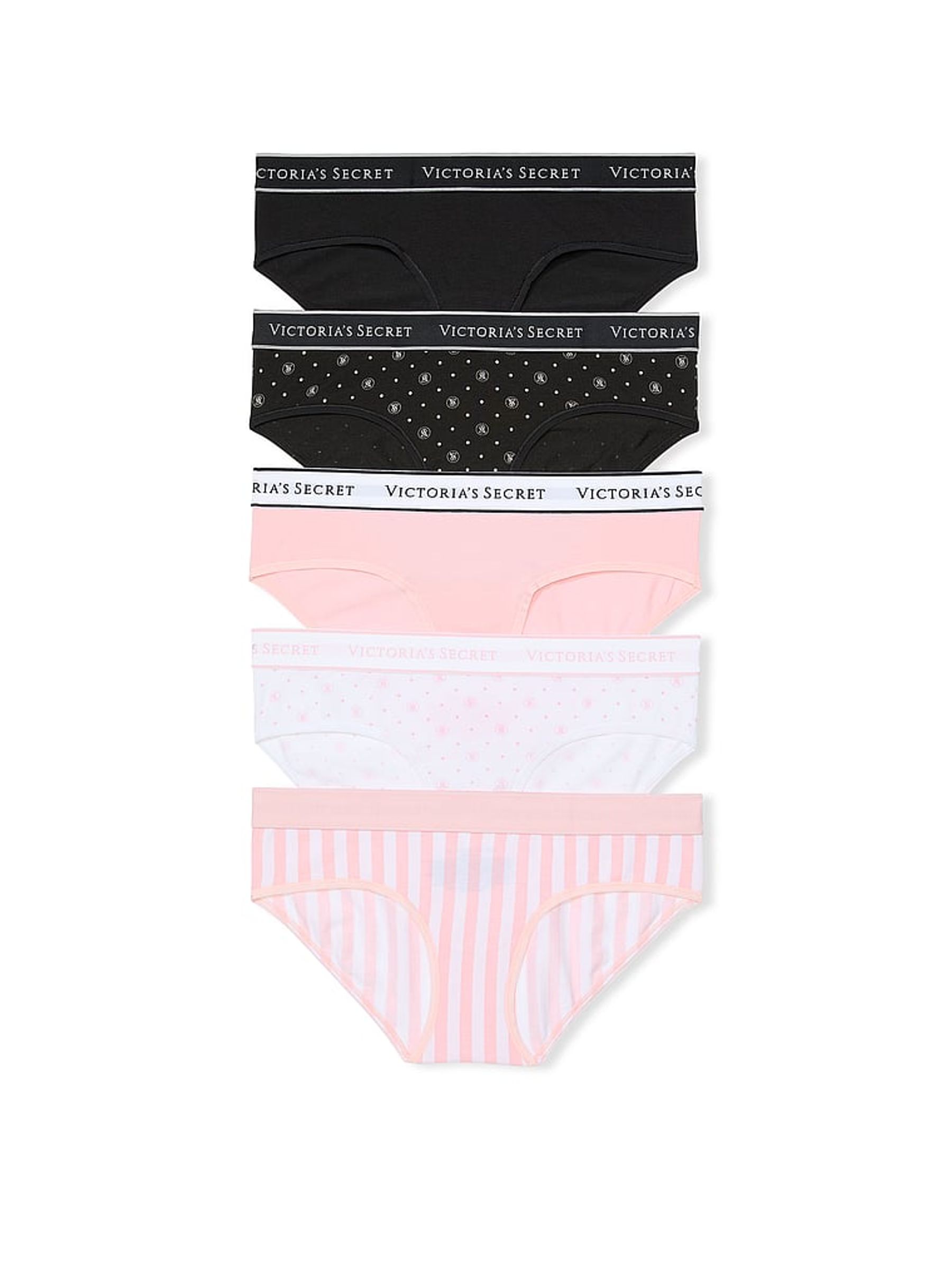 Black/Pink/White Hipster Logo 5 Pack Knickers | Victoria