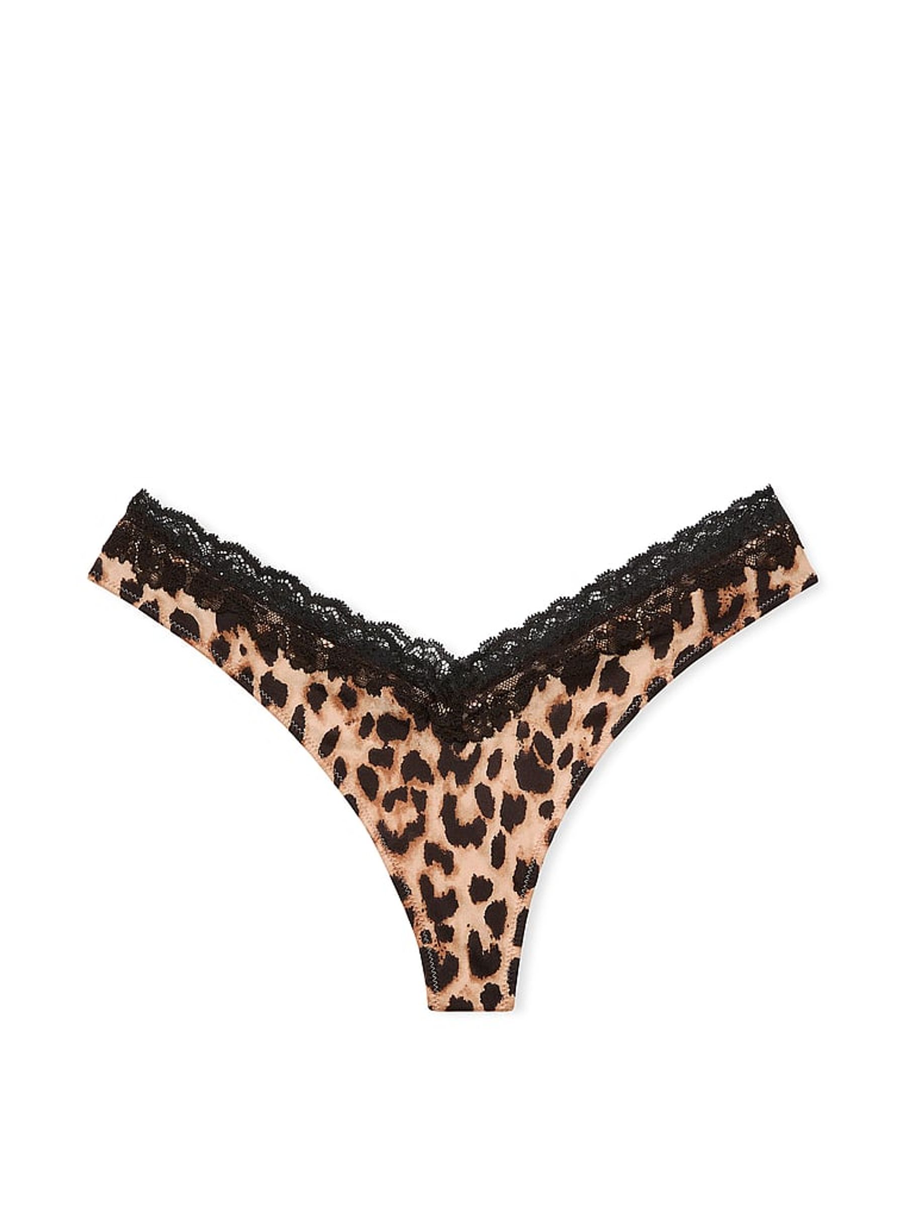 Leopard Brown Thong Lace Trim Knickers - Image 3 of 3