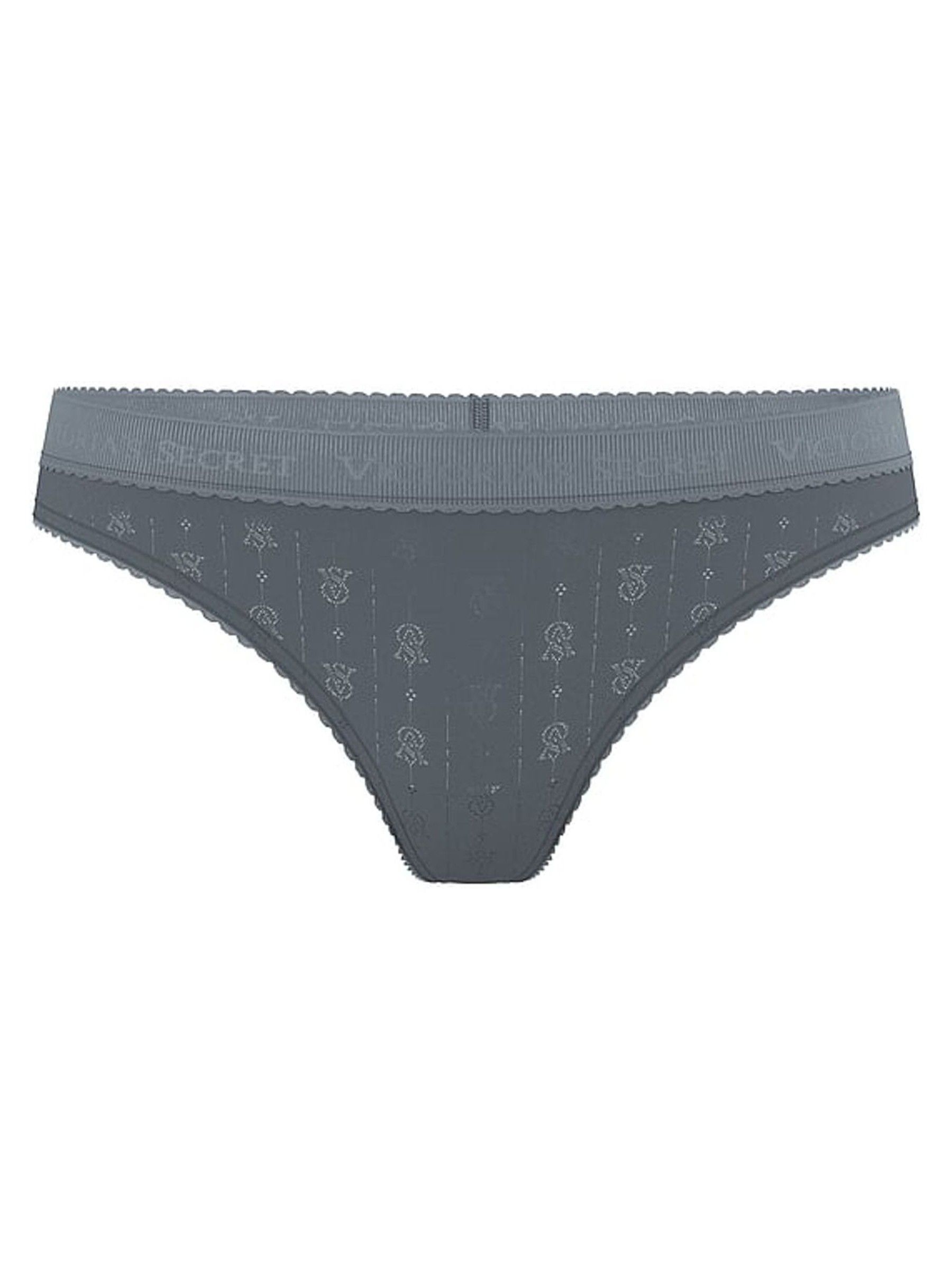 Dark Steel Grey Thong Logo Pointelle Knickers - Image 3 of 3