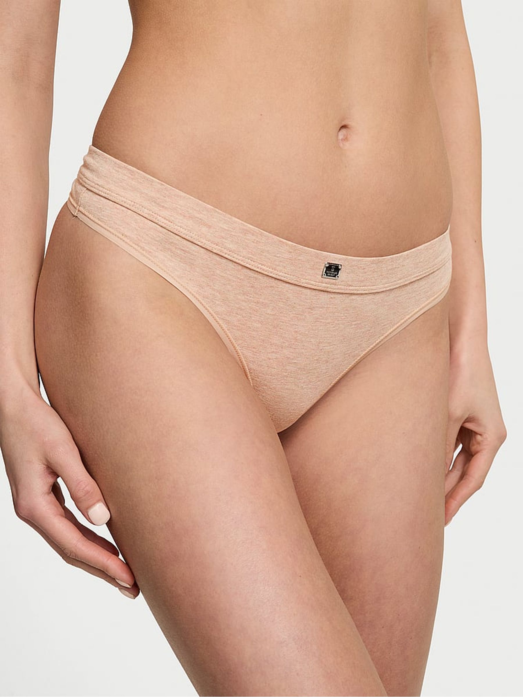 Blush Pink Heather Thong Cotton Logo Knickers - Image 1 of 3