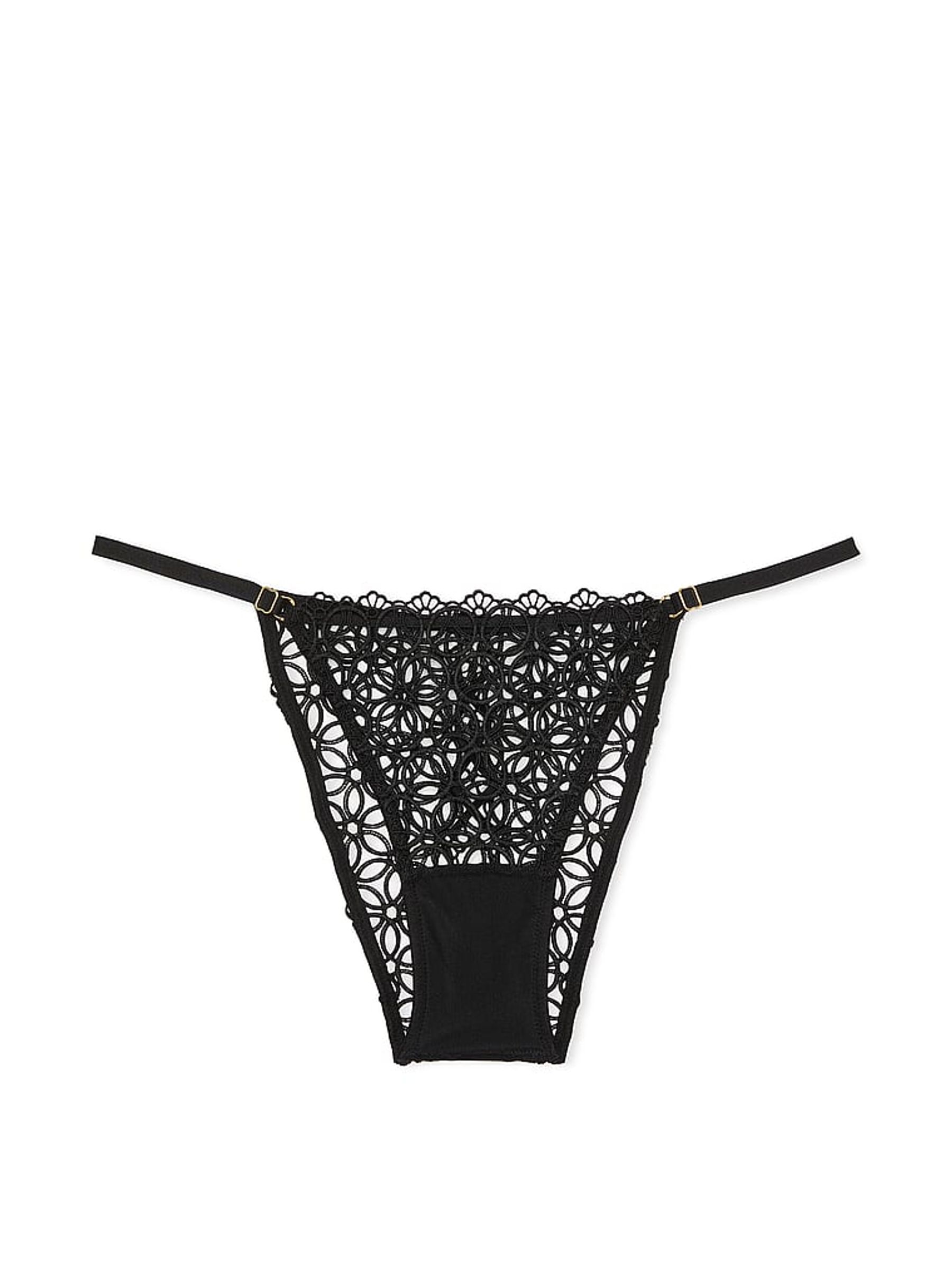 Black Geo Daisy Lace Crotchless Knickers - Image 3 of 4