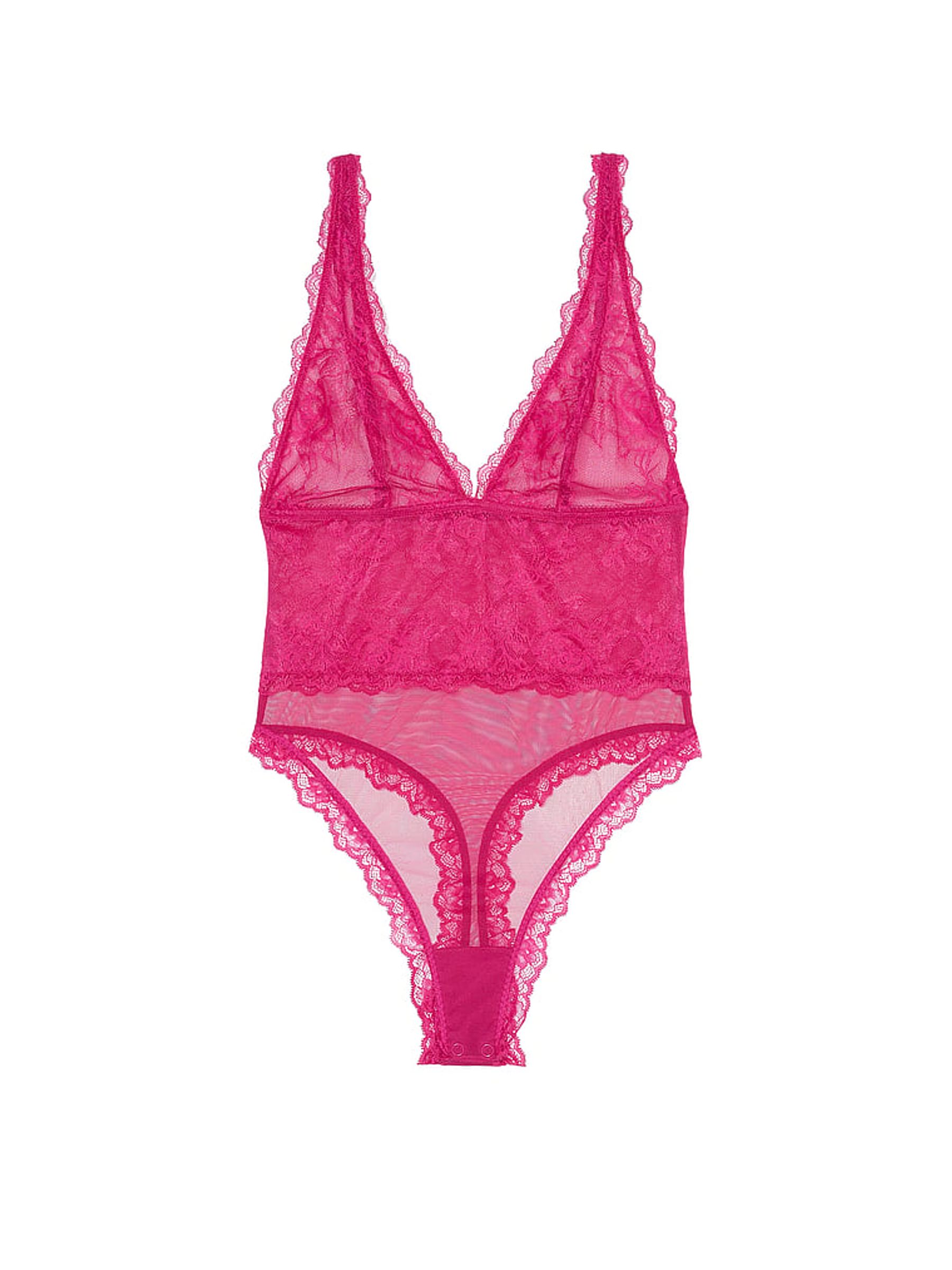 Cherry Blossom Pink Sheer Rose Lace Bodysuit - Image 3 of 3