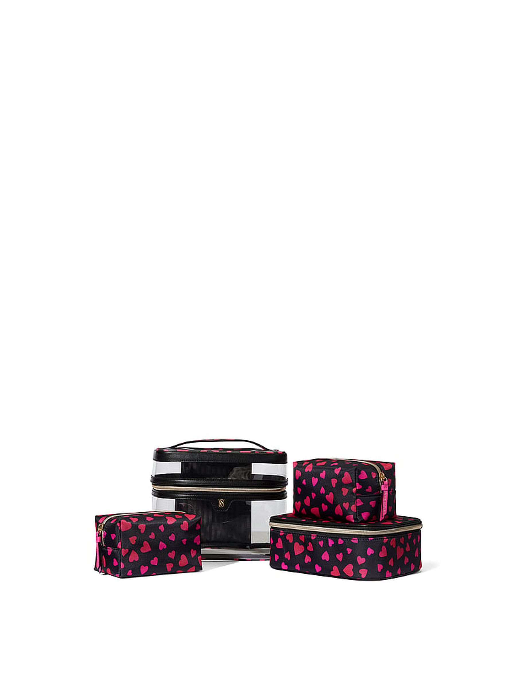 Black & Pink Hearts 4 in 1 Makeup Bag - Image 1 of 2