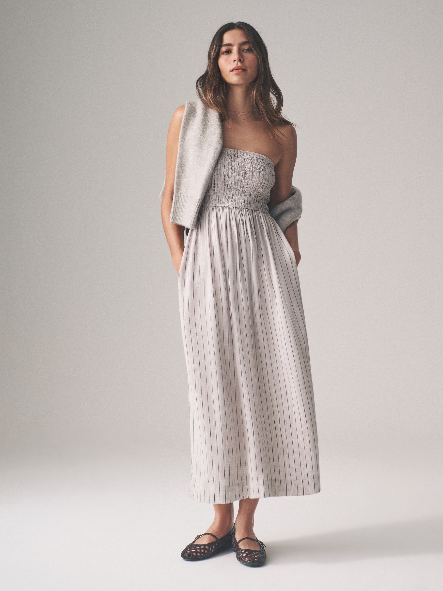 Brown Red/Neutral Stripe 2 Pack Bandeau Maxi Dresses with Linen - Image 1 of 9