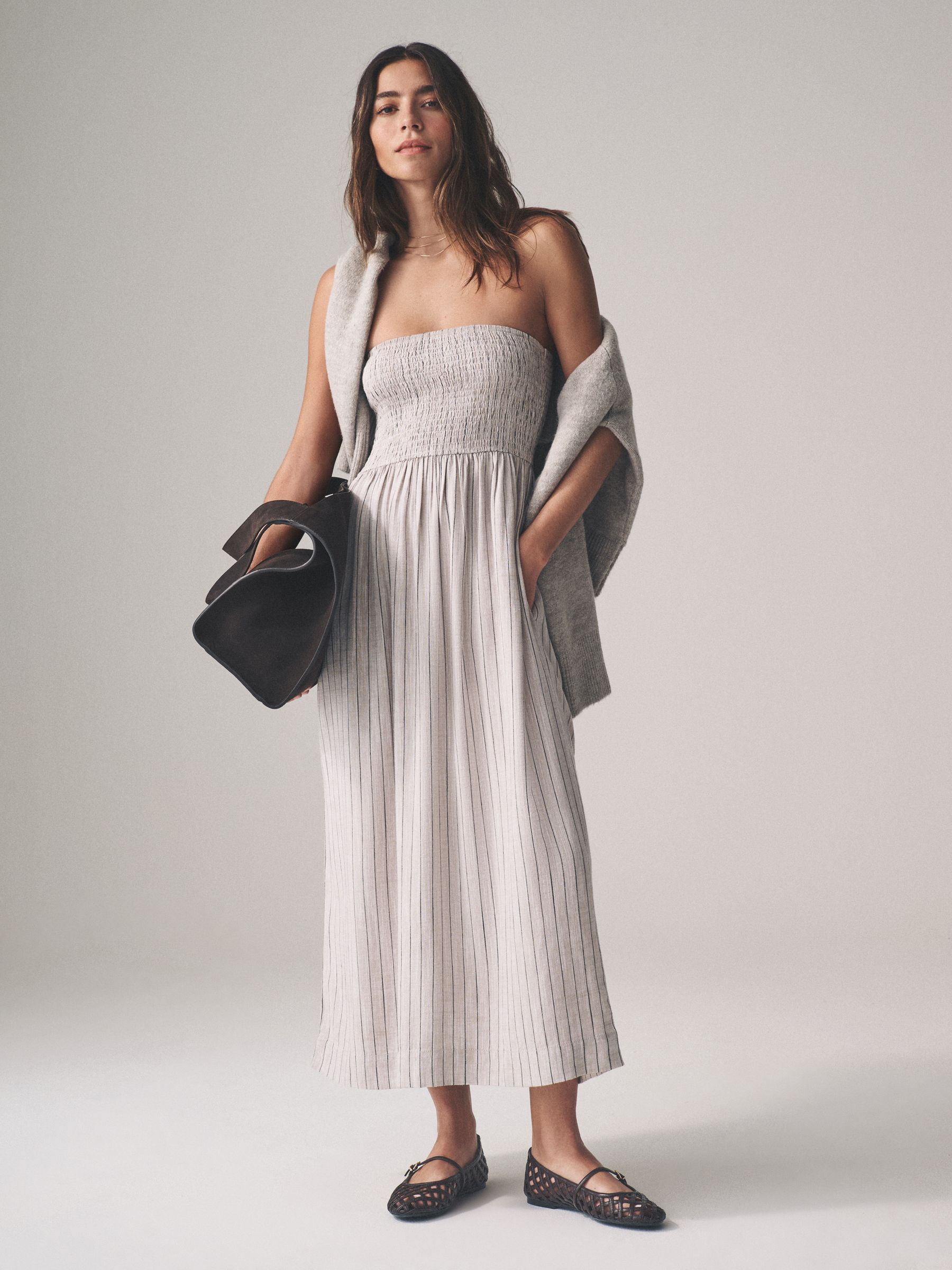 Brown Red/Neutral Stripe 2 Pack Bandeau Maxi Dresses with Linen - Image 3 of 9