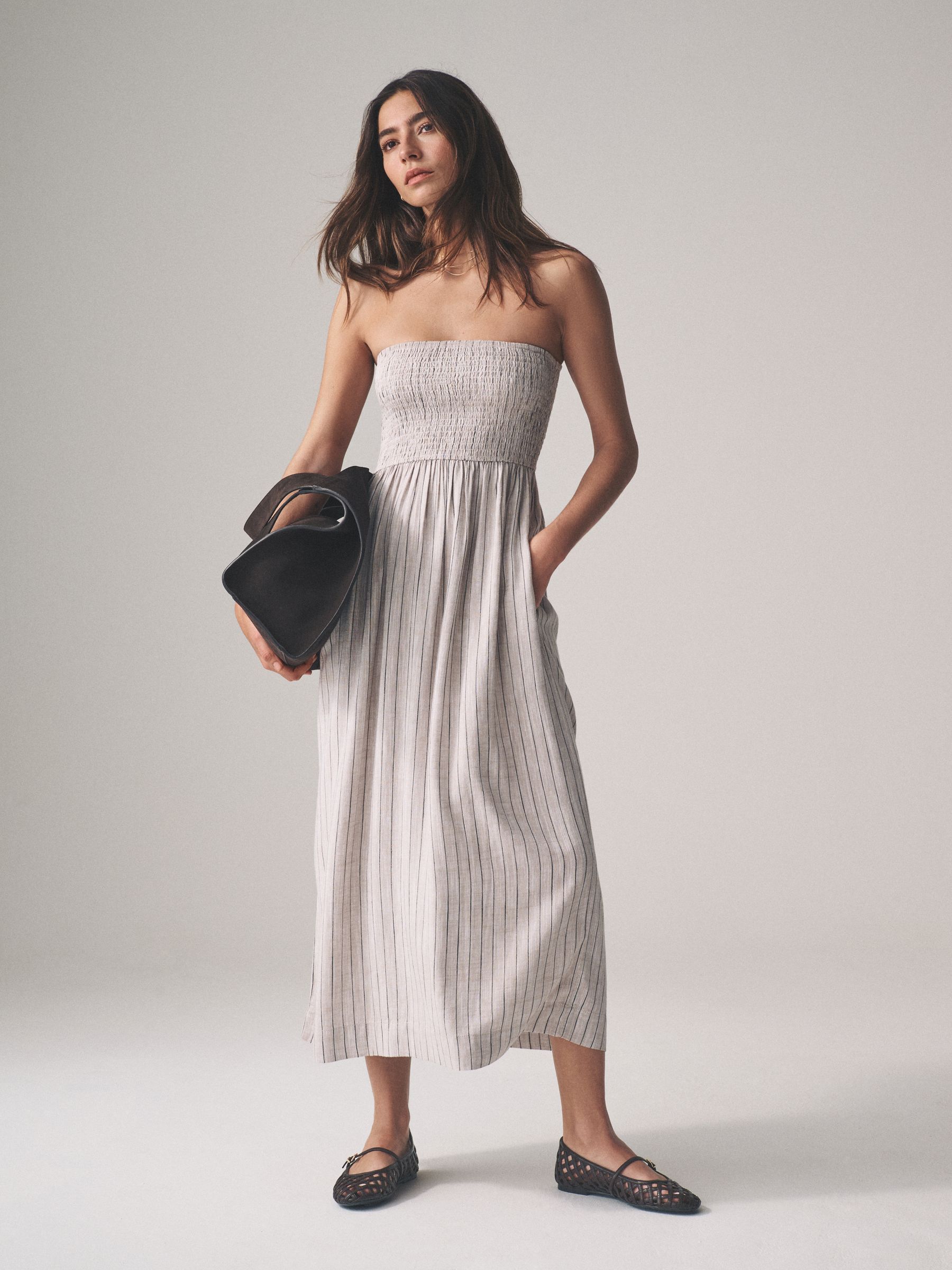 Brown Red/Neutral Stripe 2 Pack Bandeau Maxi Dresses with Linen - Image 4 of 9