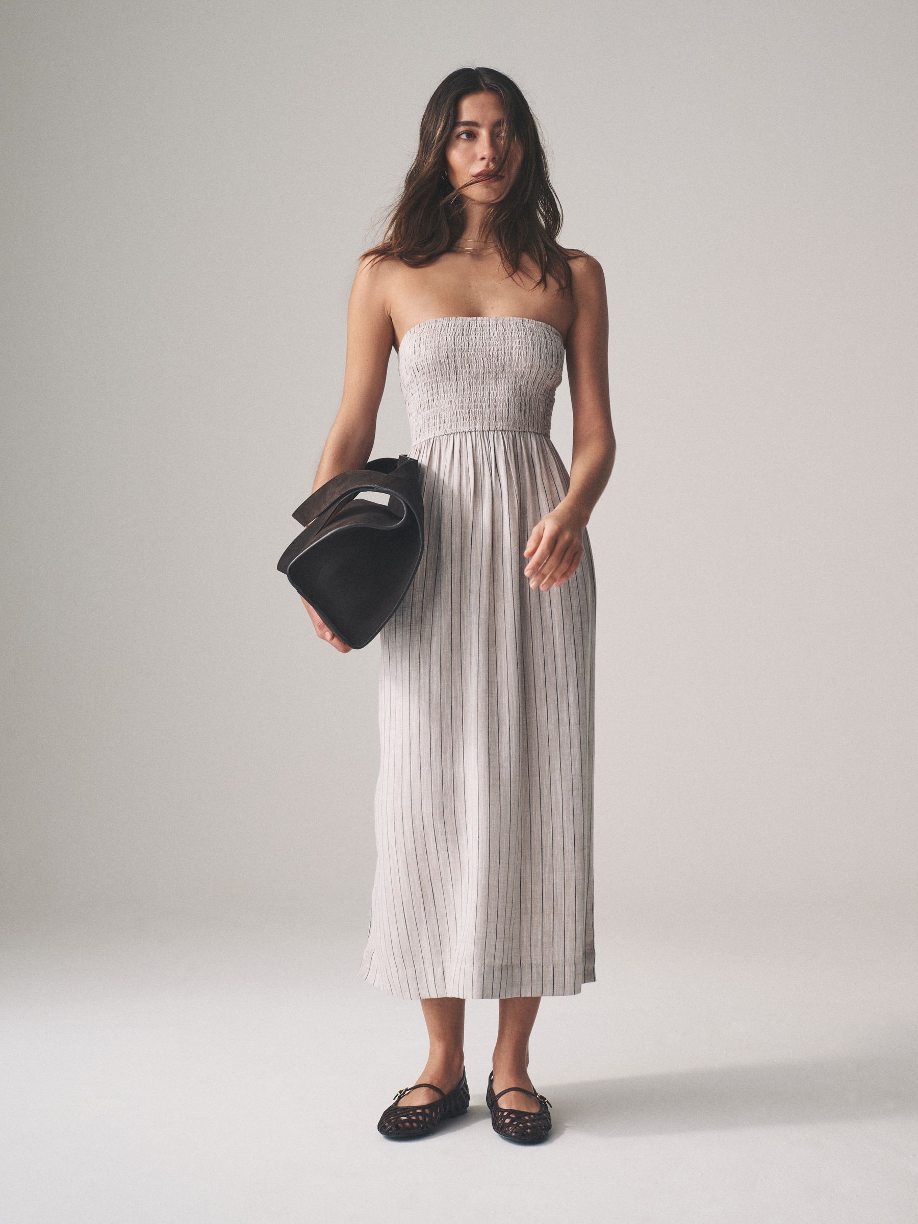 Brown Red/Neutral Stripe 2 Pack Bandeau Maxi Dresses with Linen - Image 6 of 9