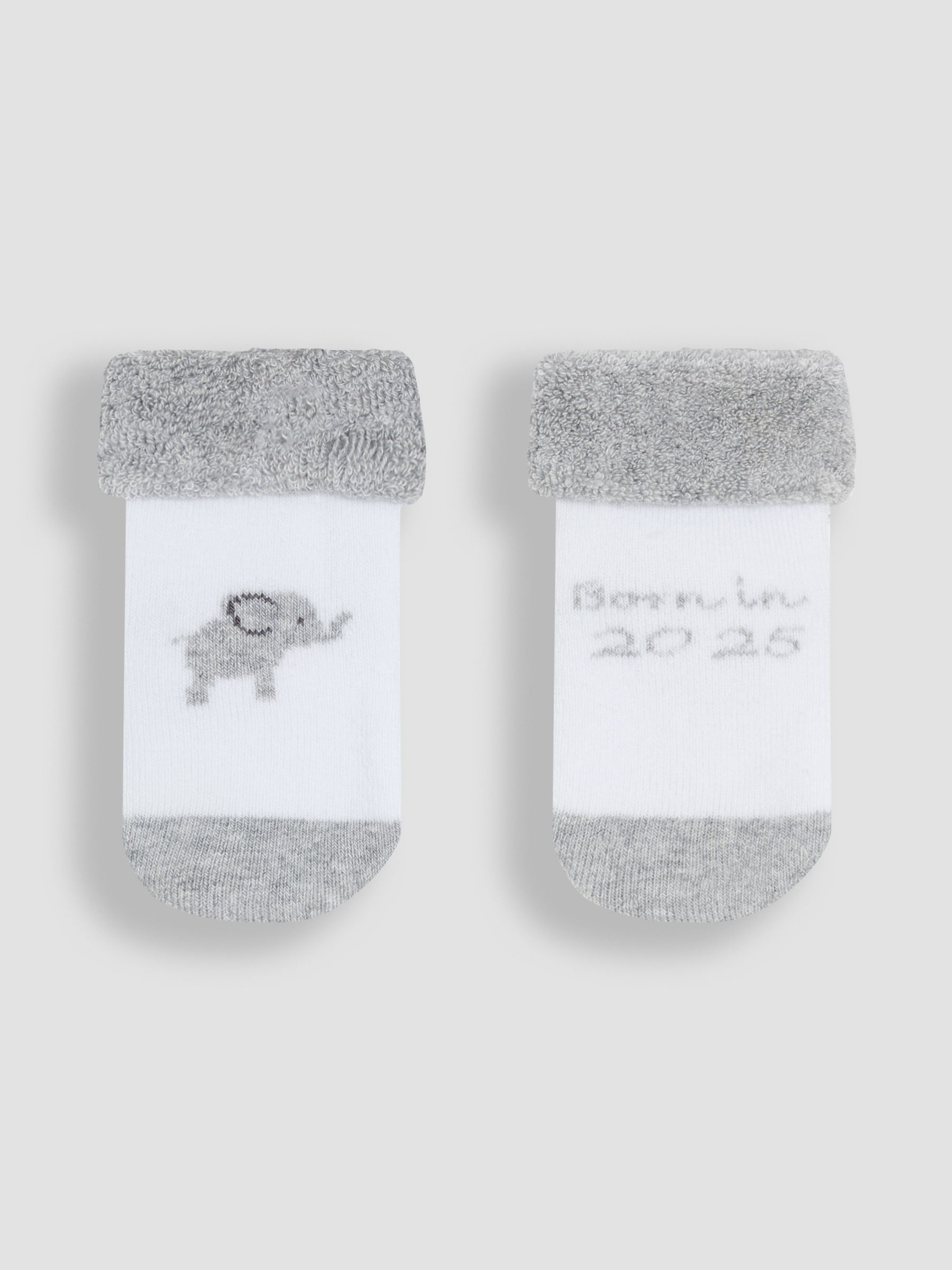 Grey 2-Pack Born In 2025 Baby Socks - Image 1 of 3