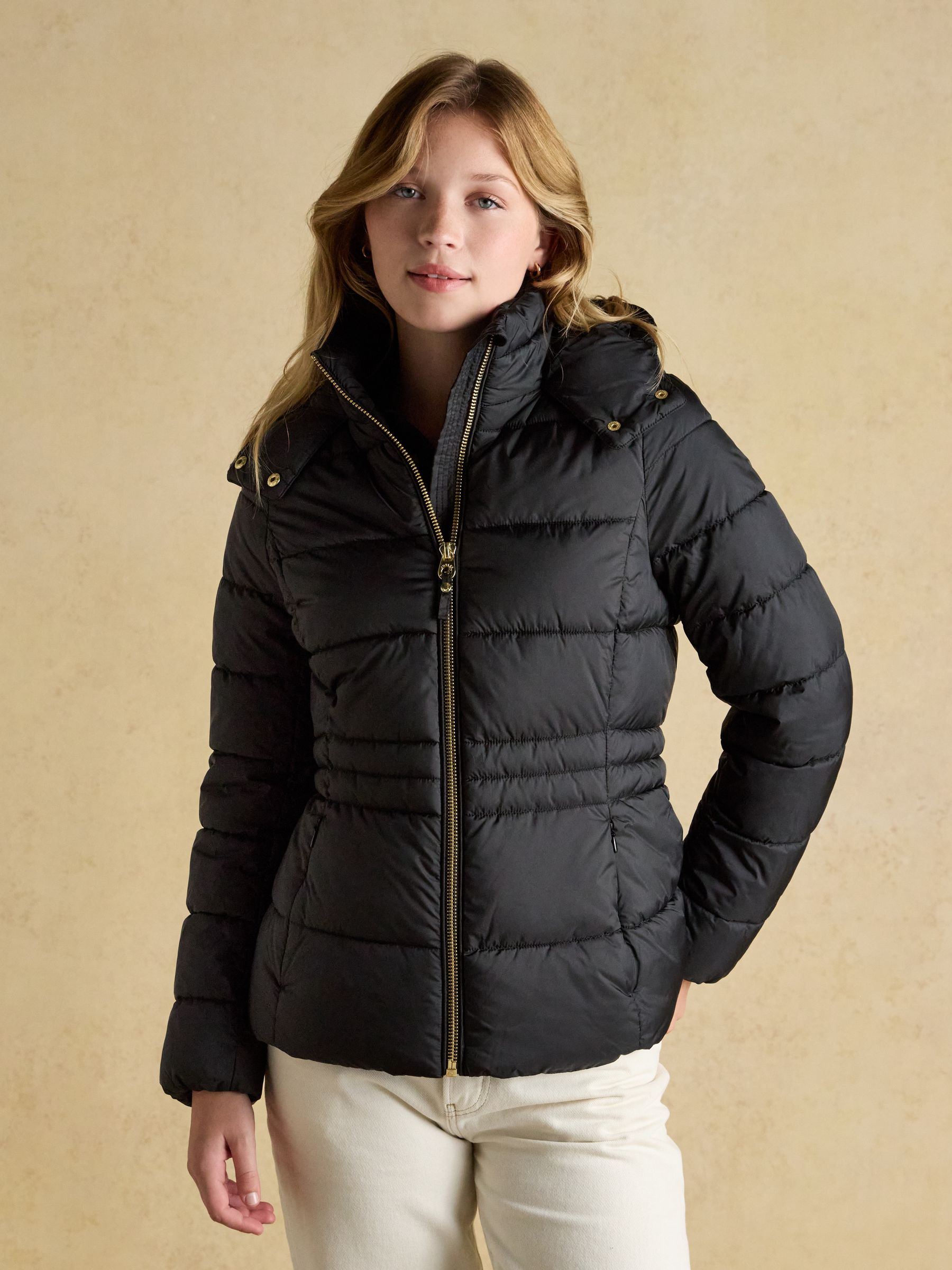 Hadlow Black Showerproof Padded Coat with Hood Joules