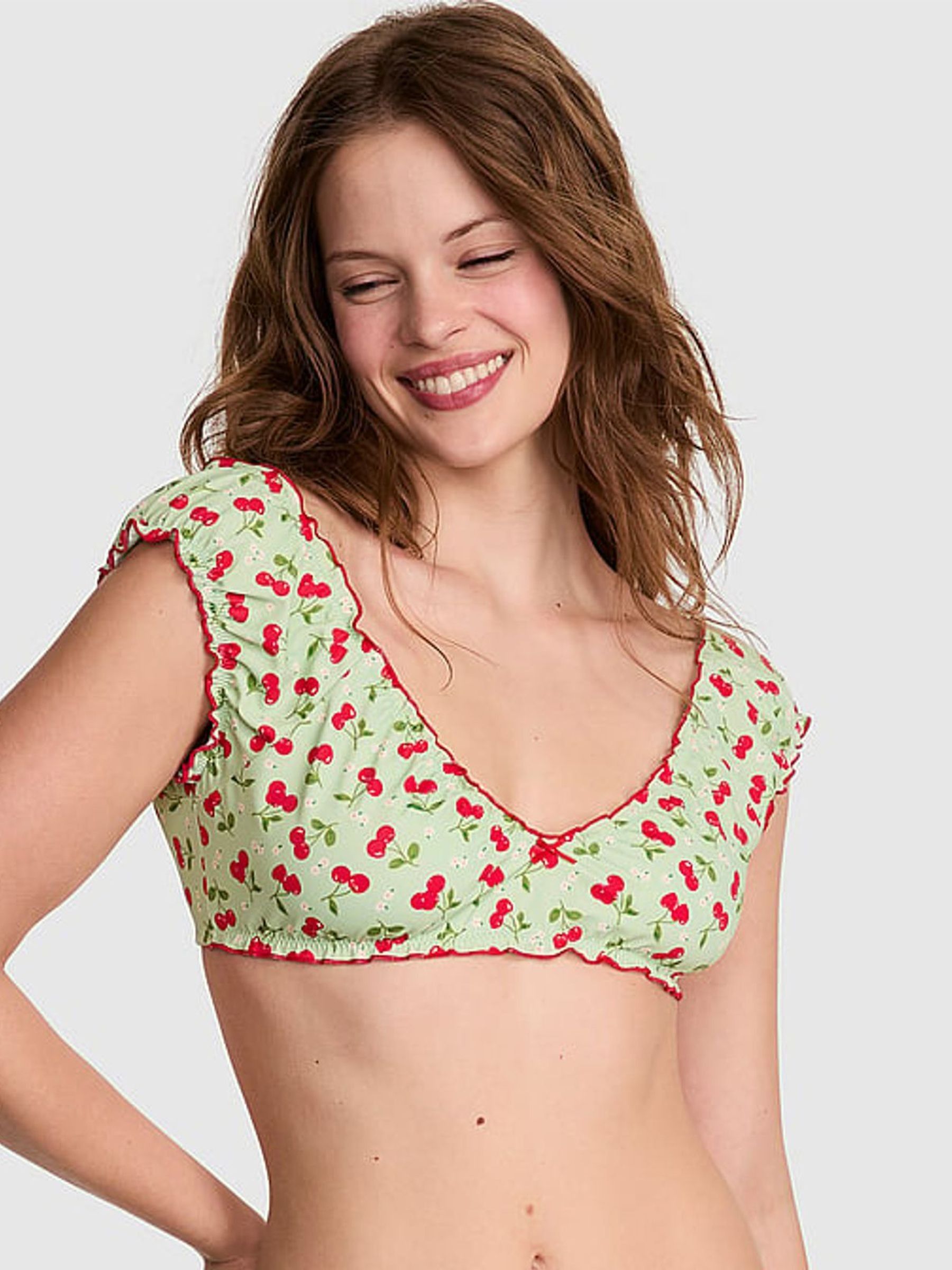 Cherry Hearts Green Hudson Bikini Top - Image 1 of 4