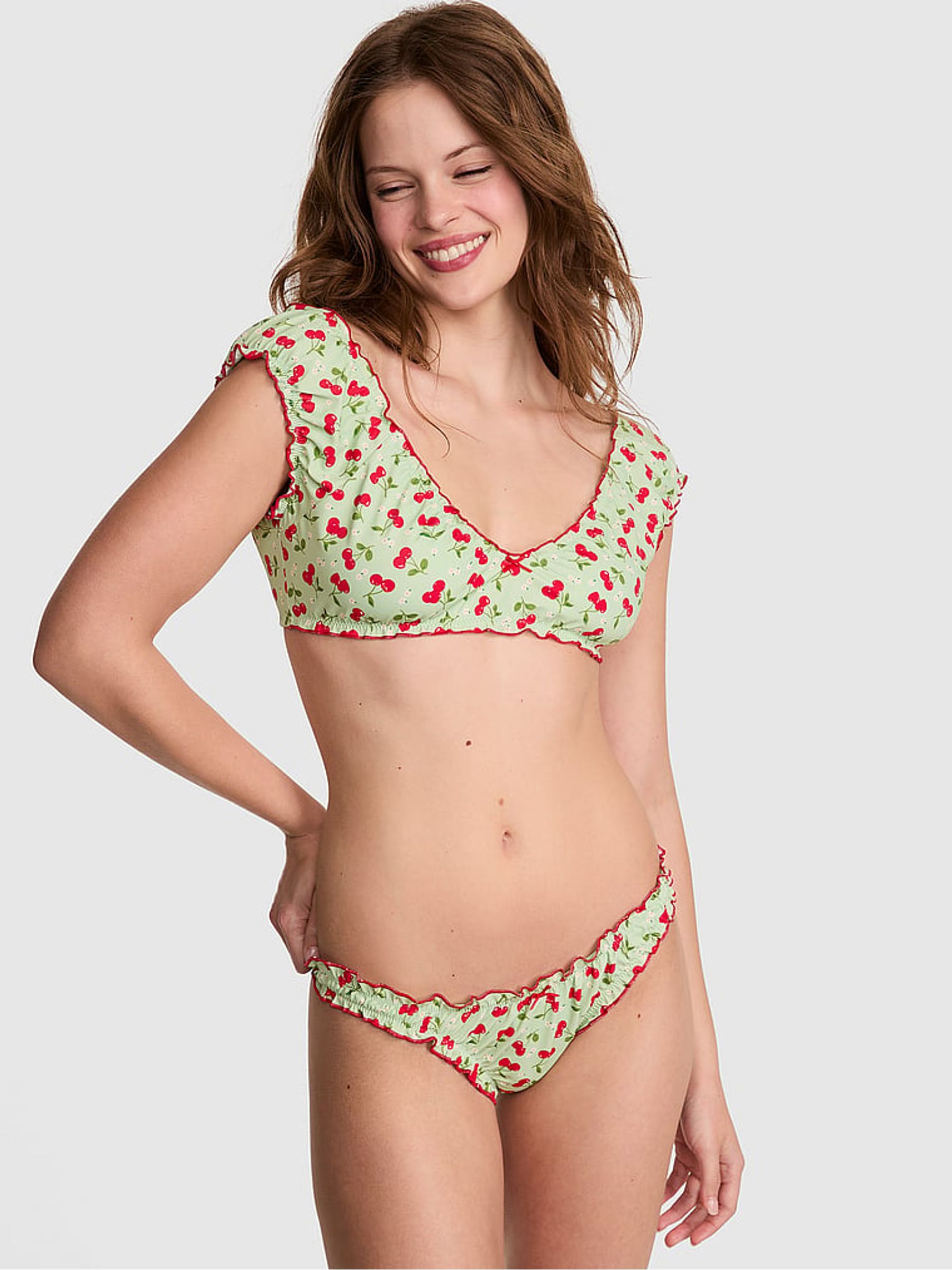Cherry Hearts Green Hudson Bikini Top - Image 3 of 4