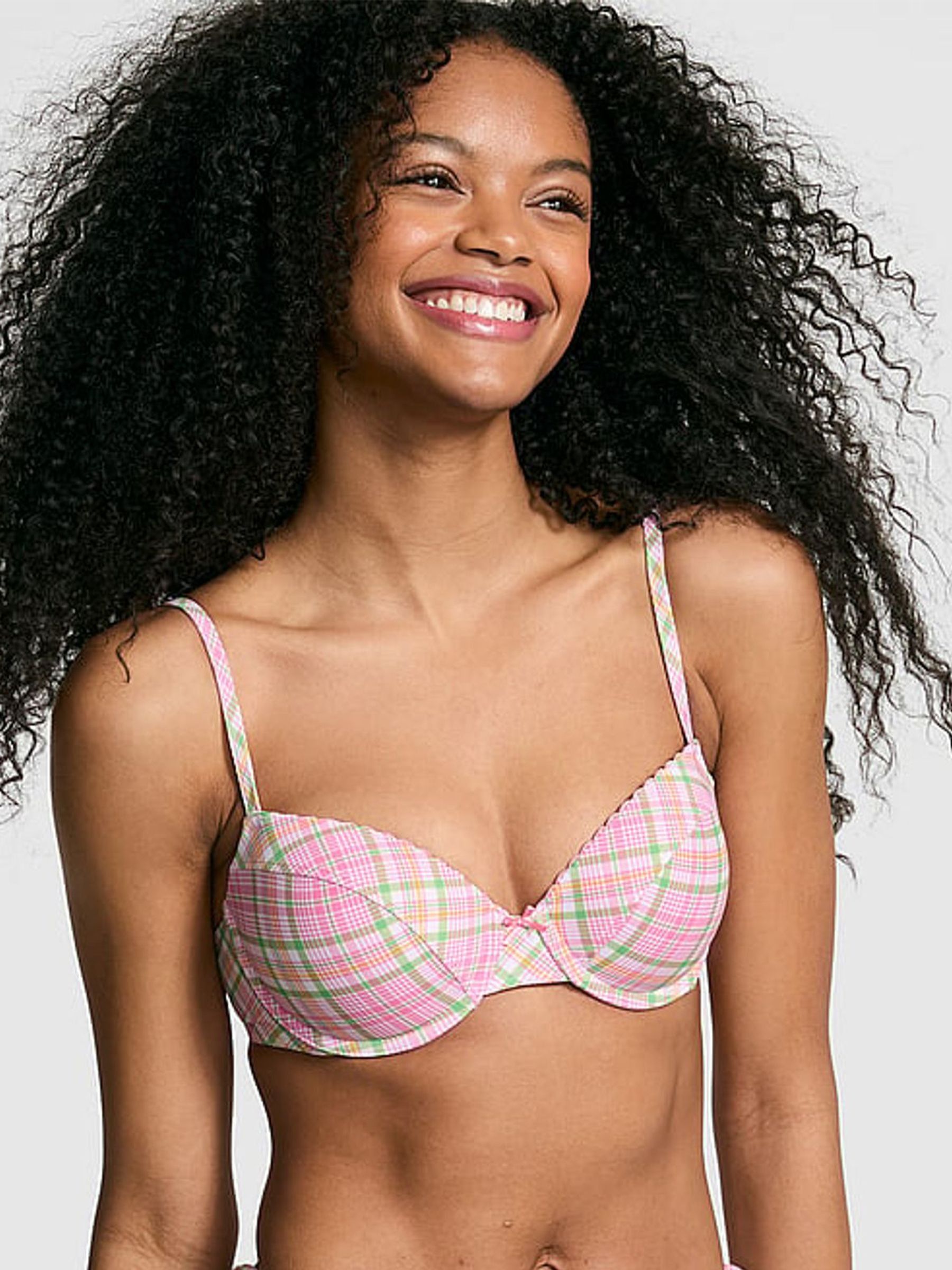 Strawberry Plaid Pink Ryder Push Up Bikini Top - Image 1 of 4