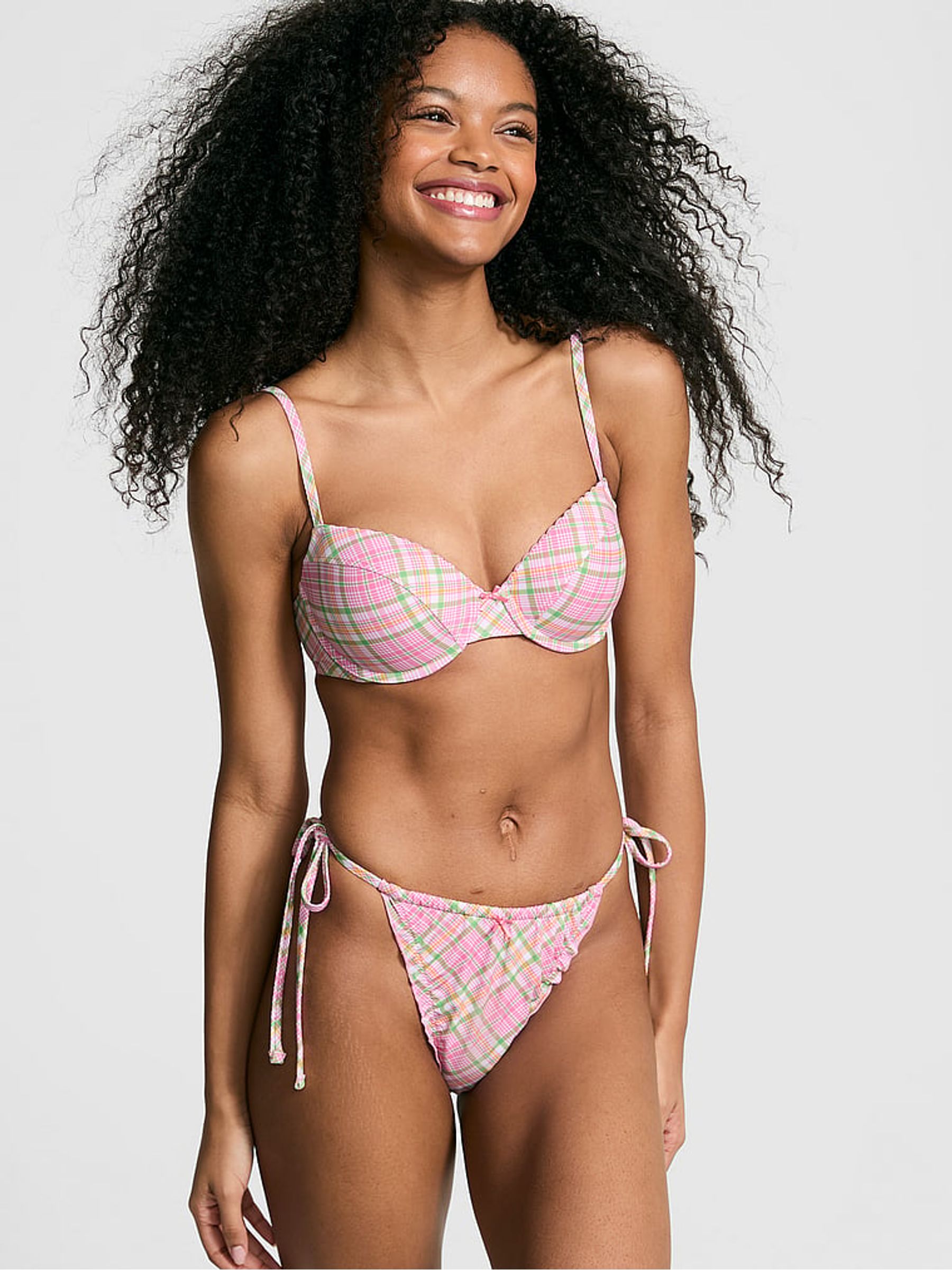Strawberry Plaid Pink Ryder Push Up Bikini Top - Image 3 of 4