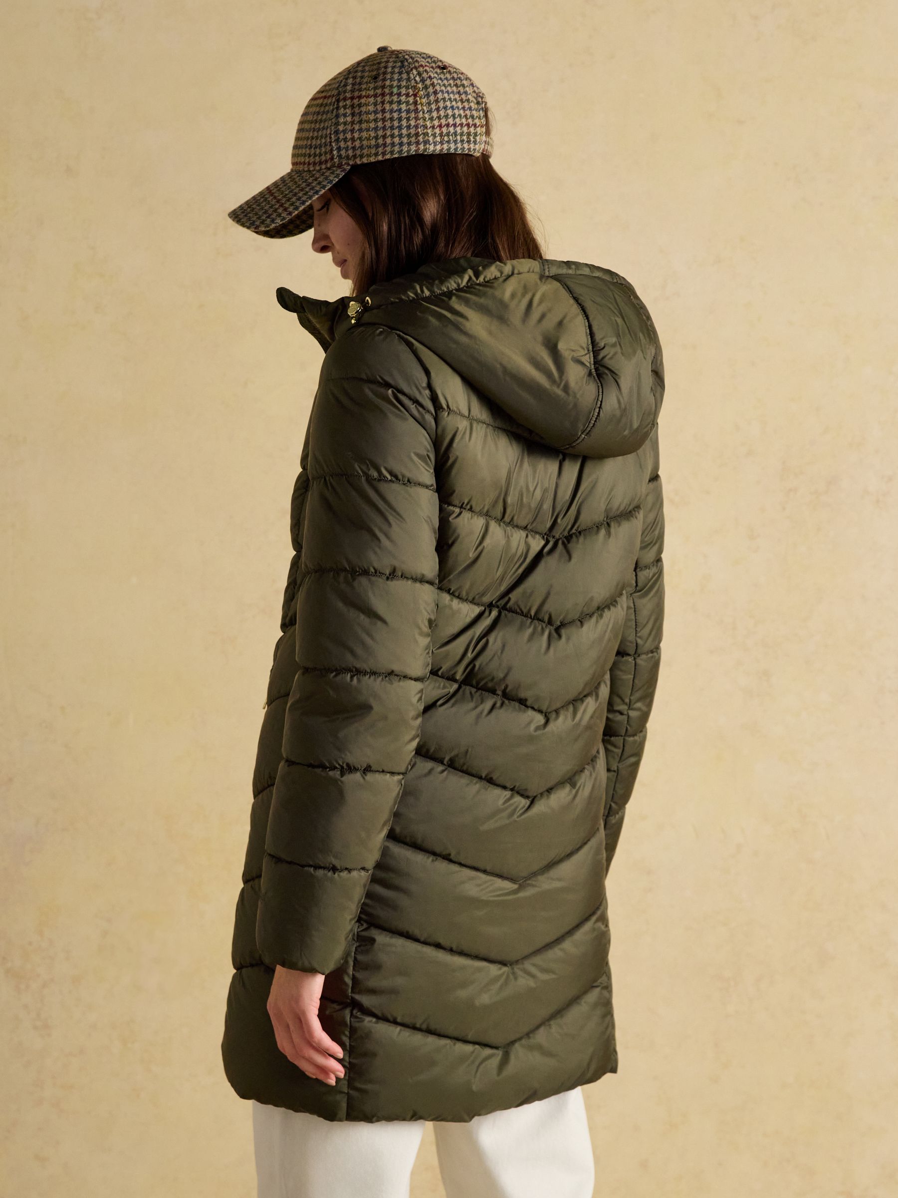Moorsdale Khaki Green Mid Length Showerproof Padded Coat with Hood - Image 3 of 11