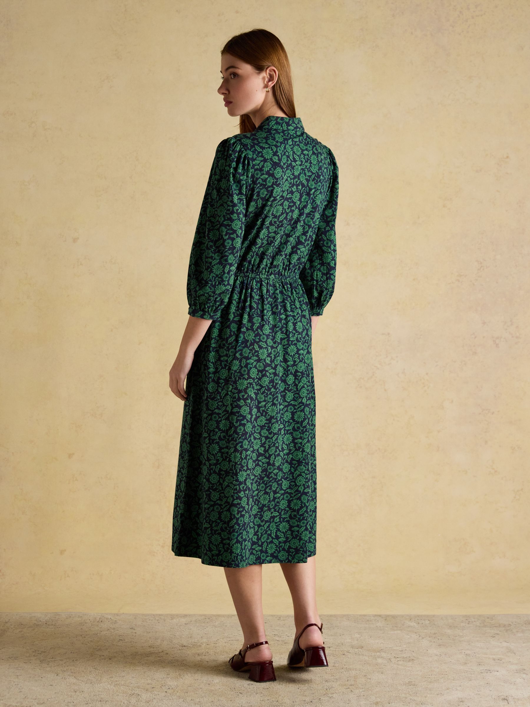 Hazel Green Jersey Midi Long Sleeve Shirt Dress with Collar - Image 2 of 8