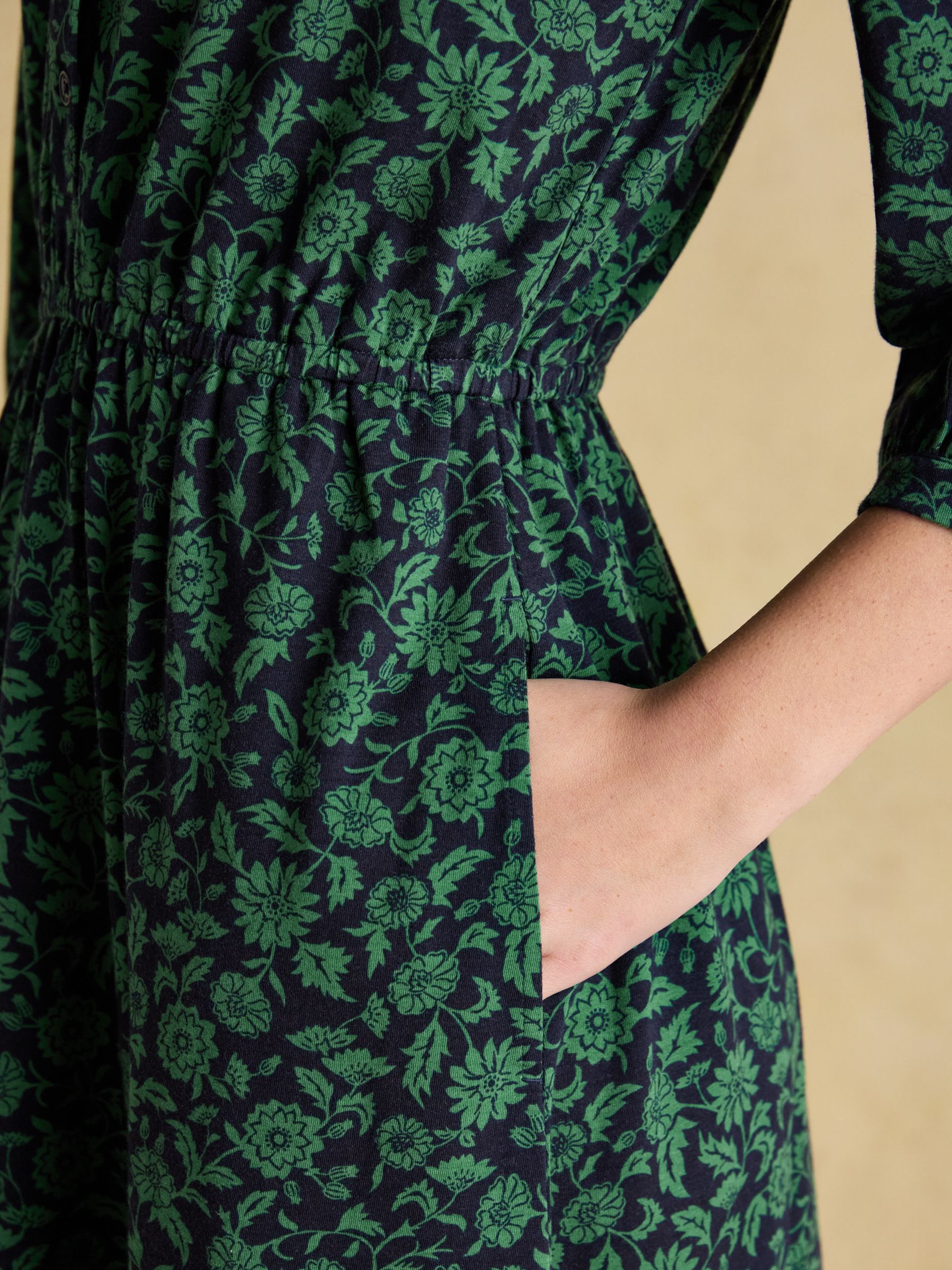 Hazel Green Jersey Midi Long Sleeve Shirt Dress with Collar - Image 4 of 8